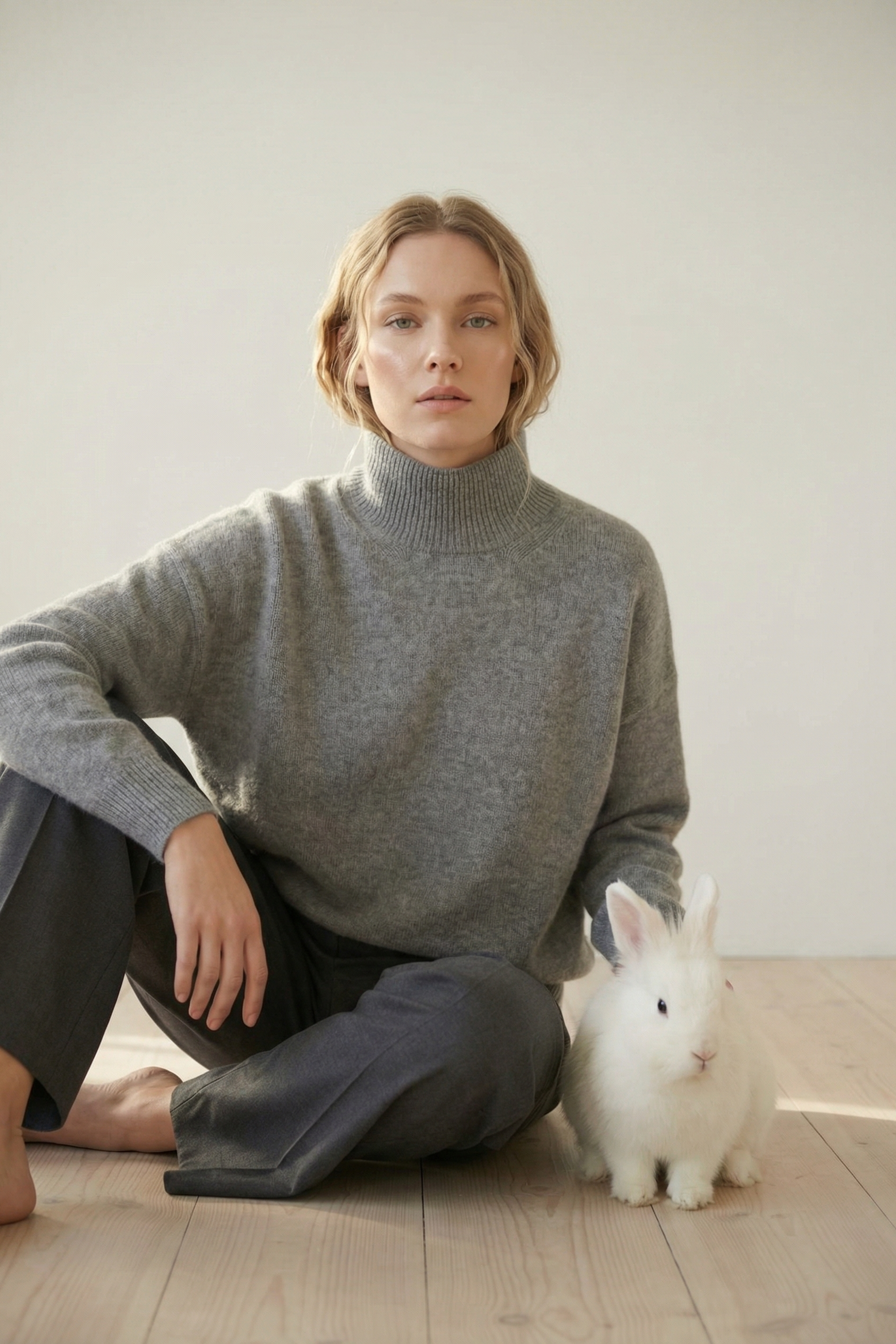 Белый кролик — AI-серия со свитером из ангоры | jl.art.ai.lab. Анна Карчмит — AI-художник. Эдиториал, нейрофотосессия и контент для fashion и beauty брендов