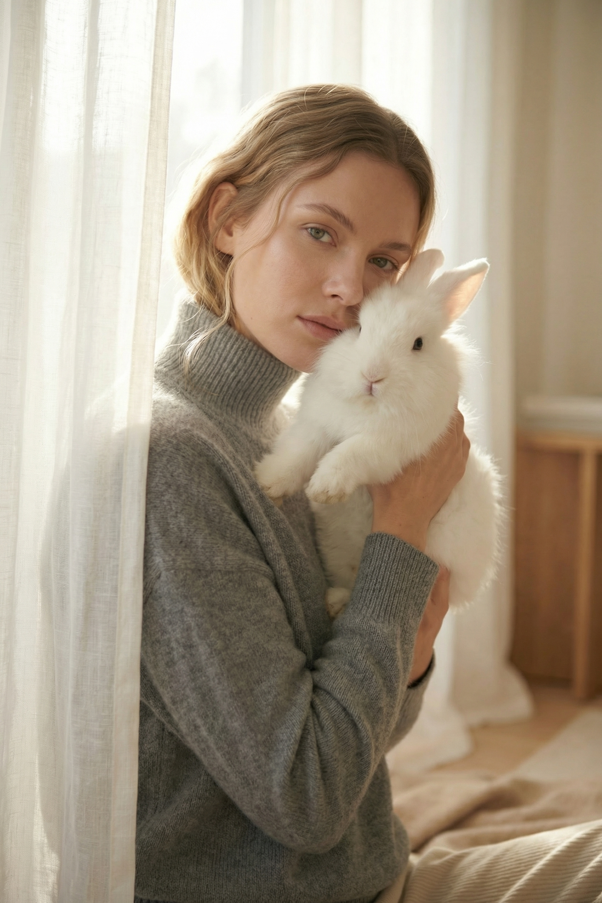 Белый кролик — AI-серия со свитером из ангоры | jl.art.ai.lab. Анна Карчмит — AI-художник. Эдиториал, нейрофотосессия и контент для fashion и beauty брендов
