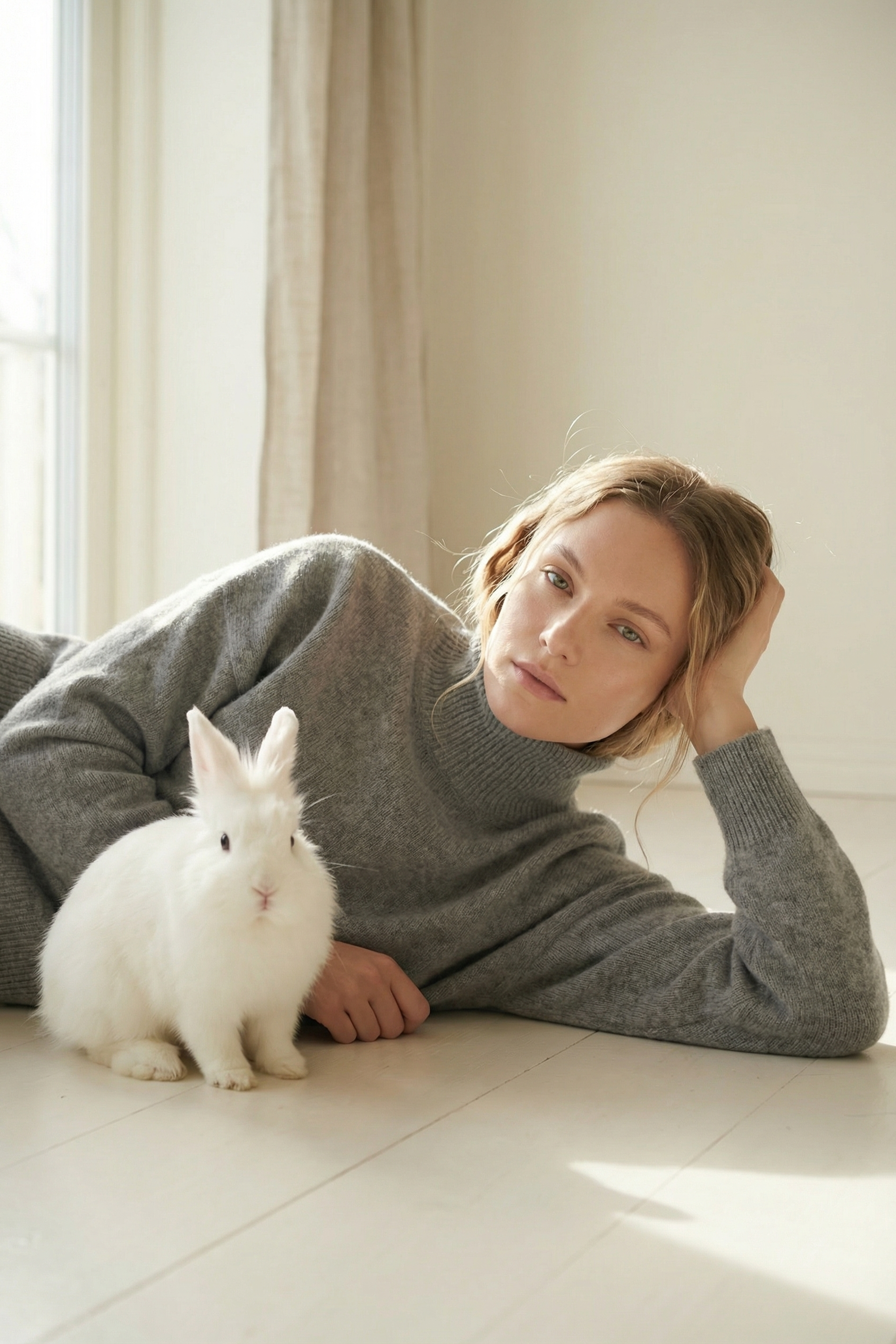 Белый кролик — AI-серия со свитером из ангоры | jl.art.ai.lab. Анна Карчмит — AI-художник. Эдиториал, нейрофотосессия и контент для fashion и beauty брендов