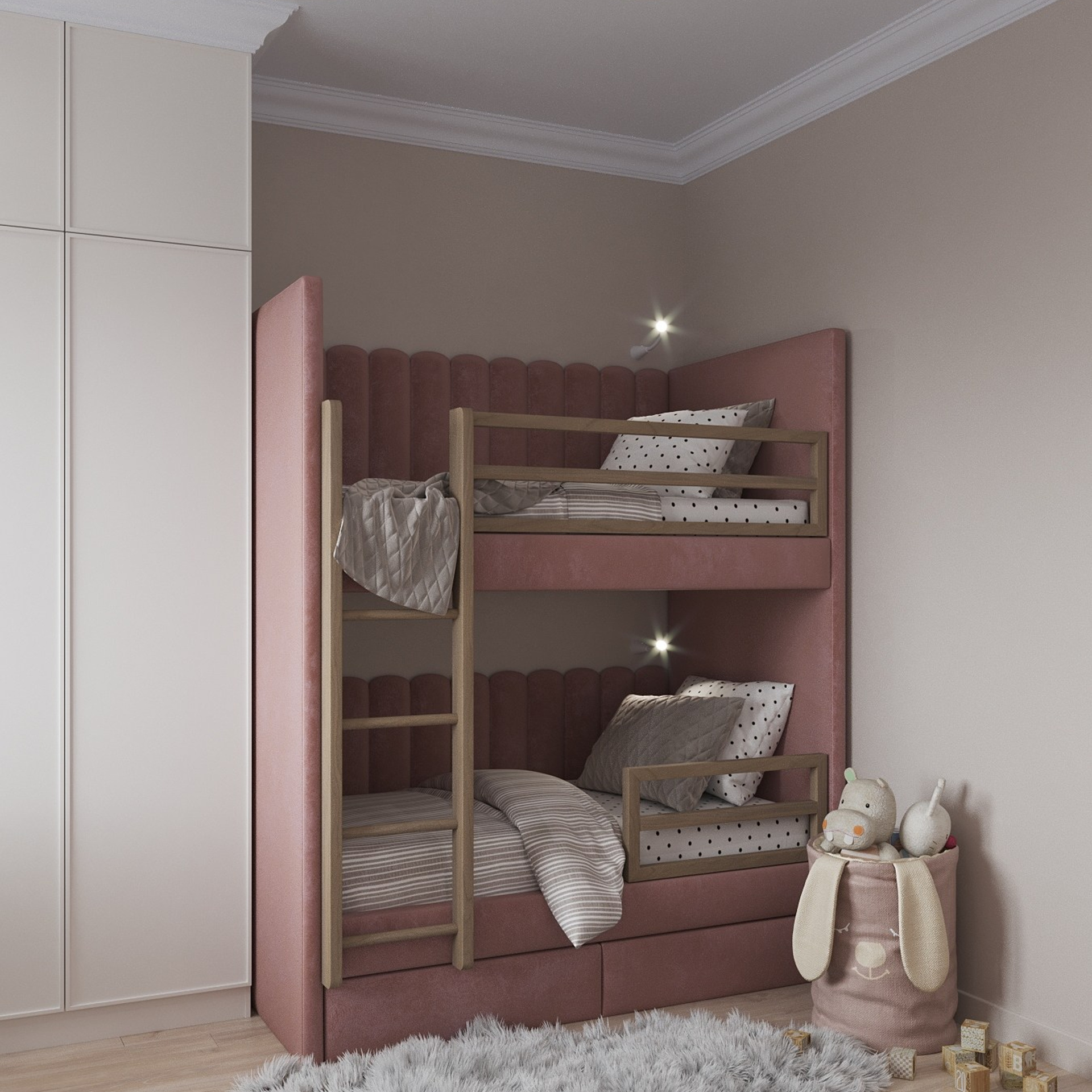 Визуализация интерьера квартиры в оттенках бежевого. ЖК Фестиваль Парк