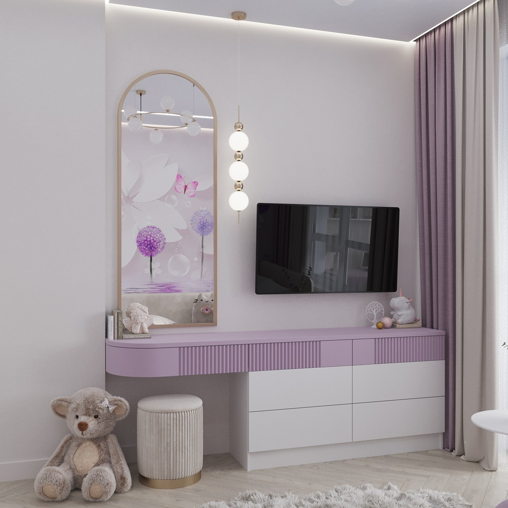 Визуализация интерьера квартиры в пастельных тонах. ЖК Новое Медведково