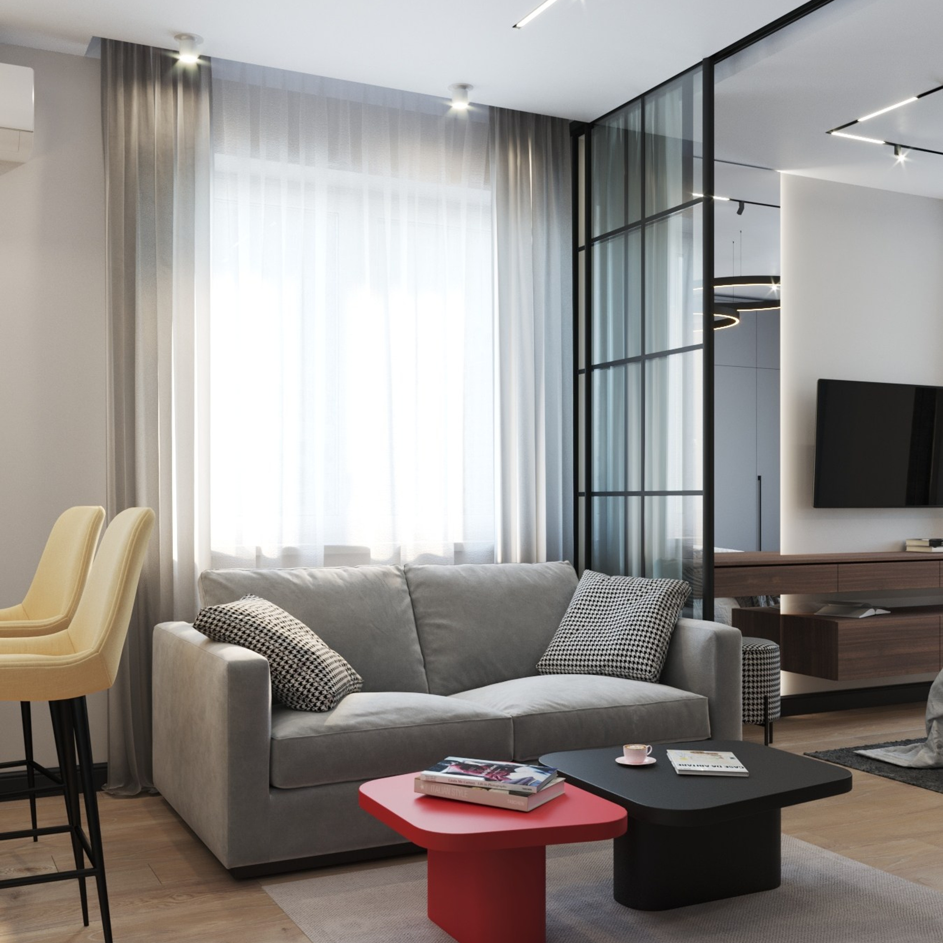 Визуализации современного, яркого интерьера. ЖК Лучи