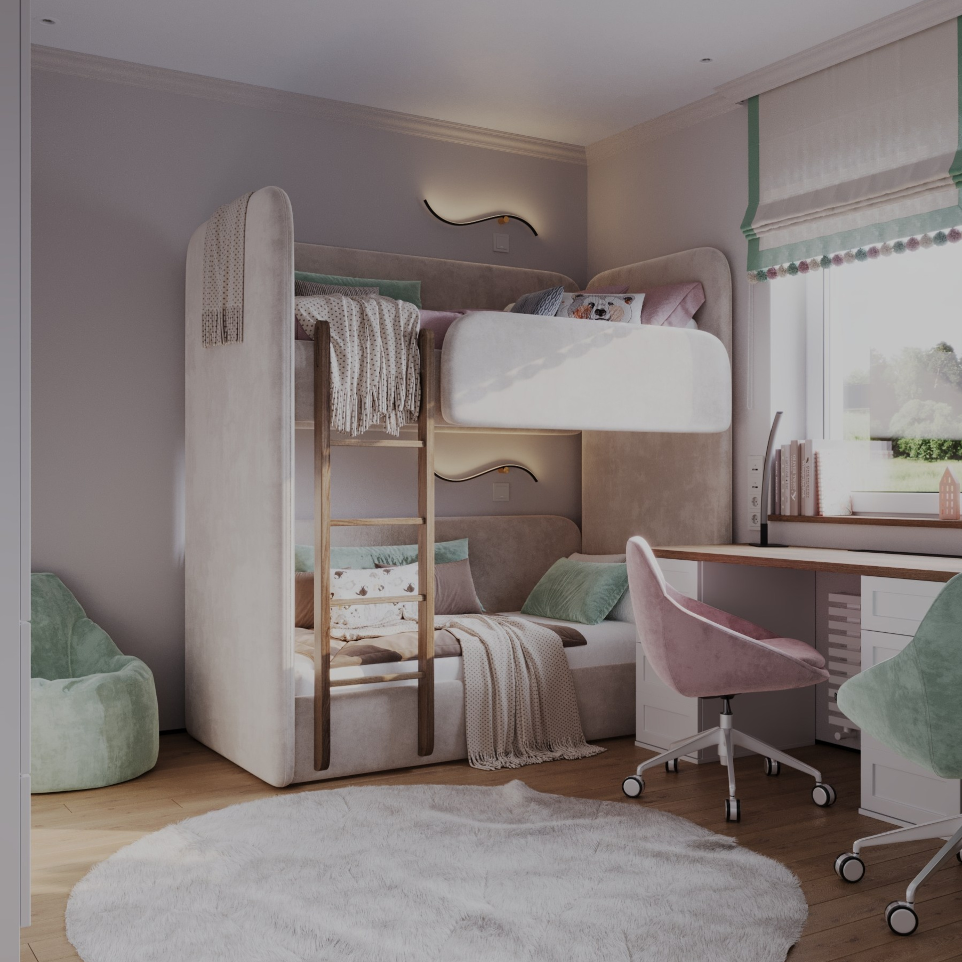 Визуализация детской комнаты для двух детей