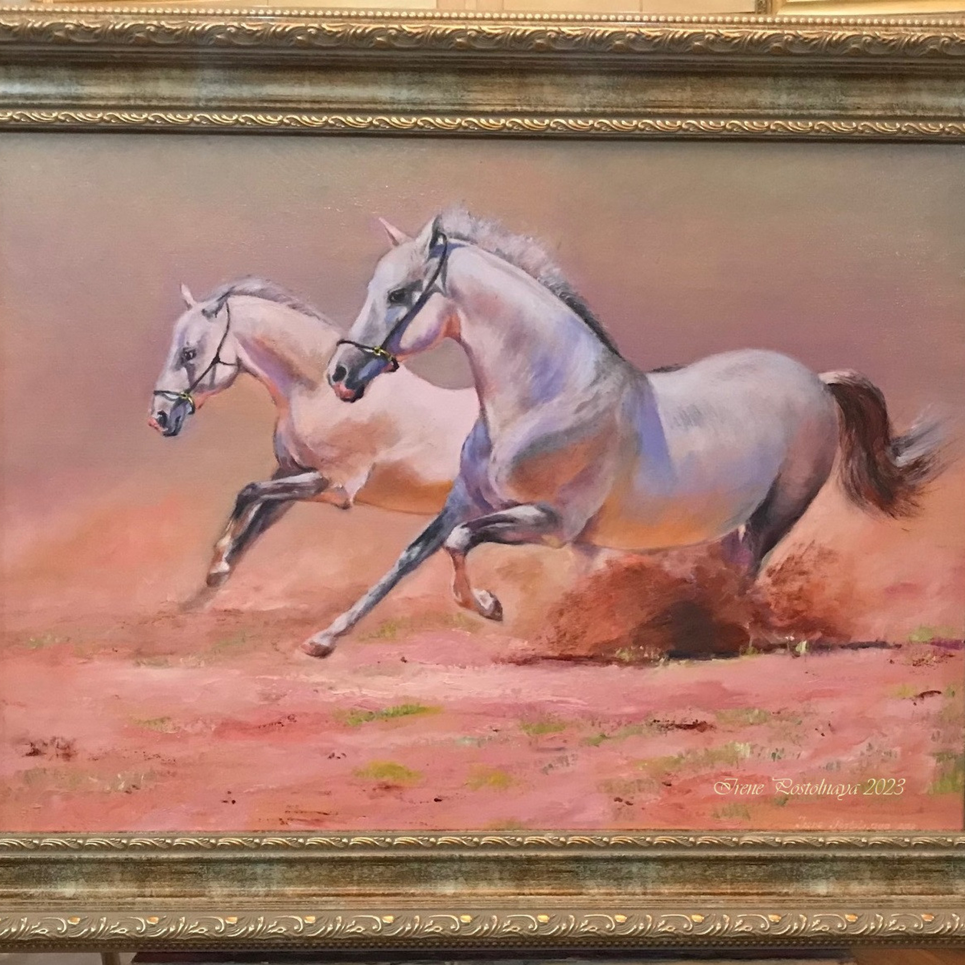 Картина - бегущие лошади. Кони. Холст, масло 50х70 см автор Ирэн Постольная
