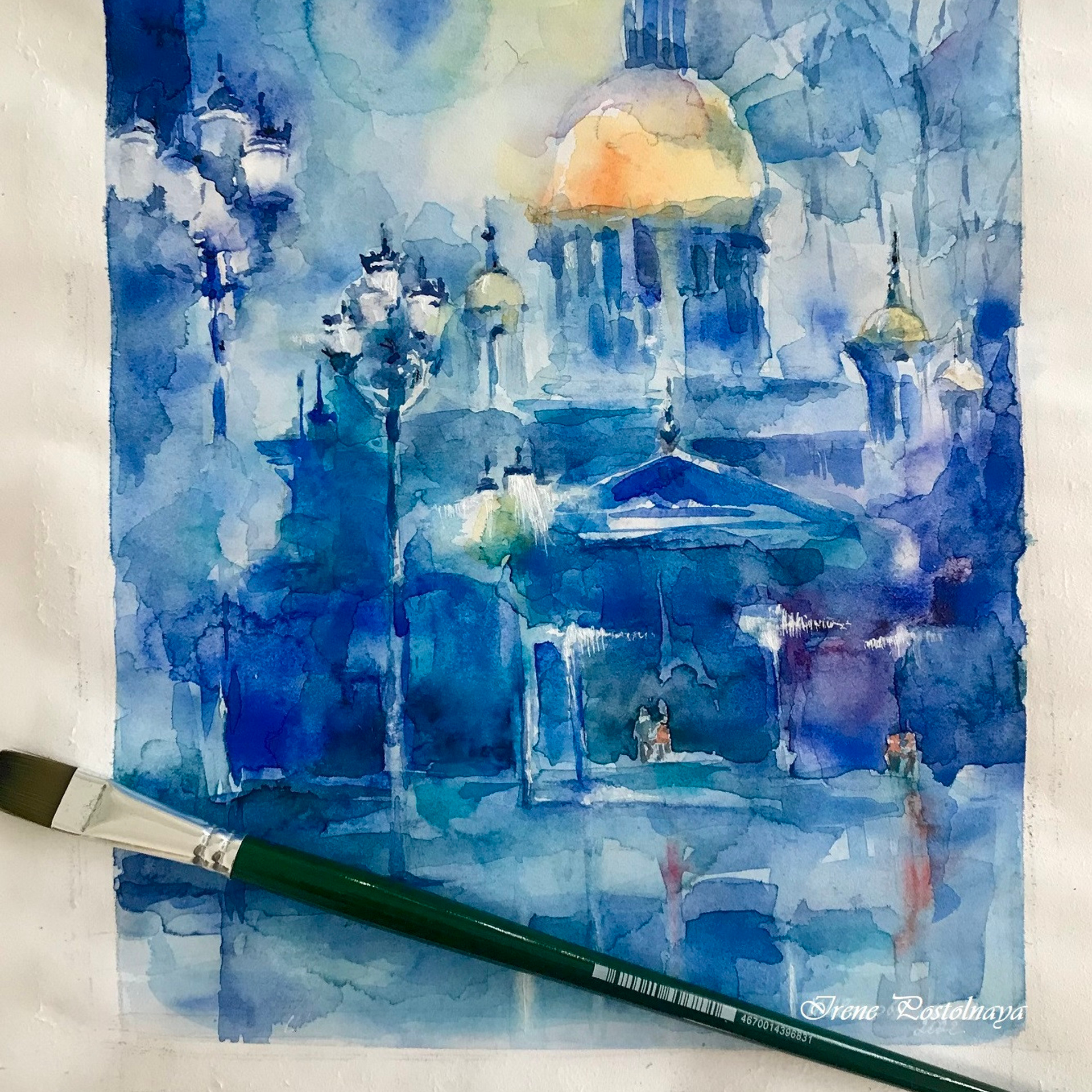 City. Light Blue Intense. Картина Ирэн Постольной, акварель, 40х30 см, 2022г. Продано.