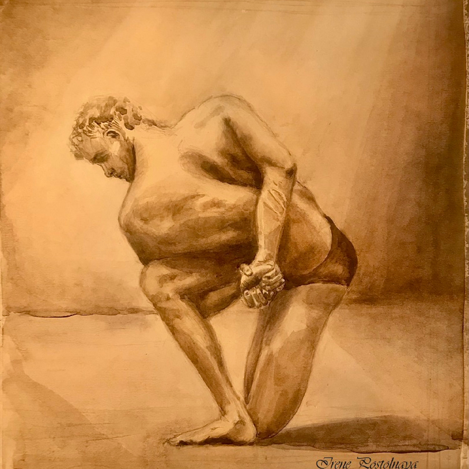 Ватаянасана. Поза йоги. Картина Ирэн Постольной, акварель, 2022г.