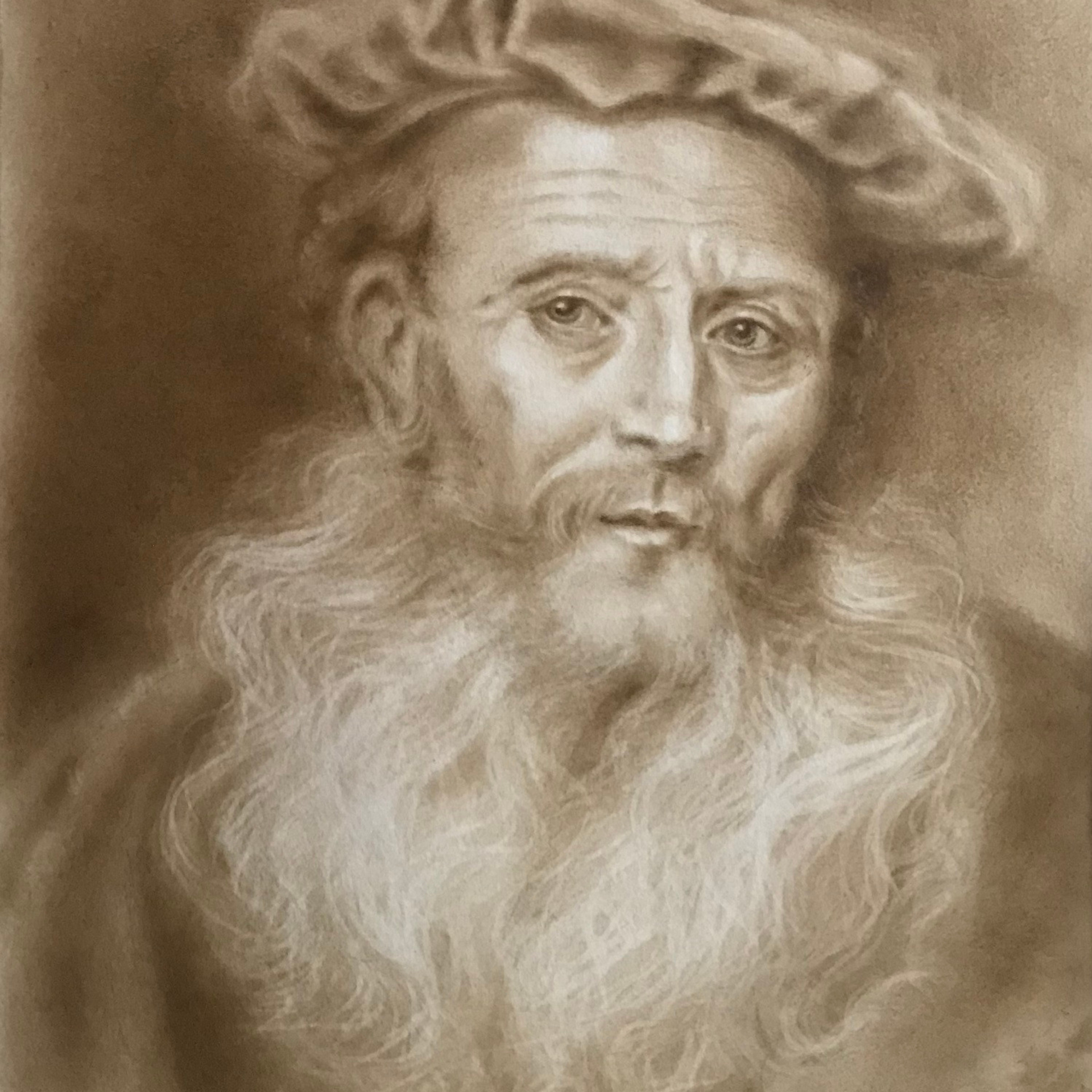 Портрет пожилого мужчины в берете. Картина Ирэн Постольной, масло, техника сухая кисть.