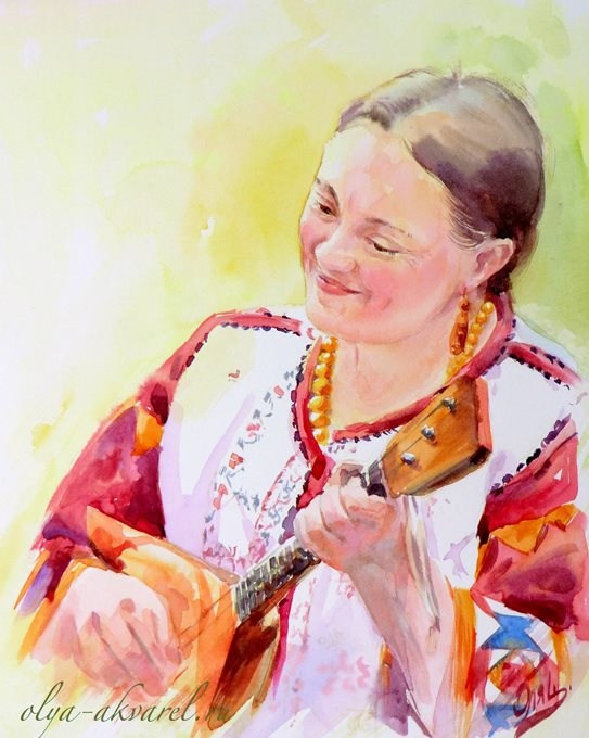Картина акварелью: Жанна Кабанова. Портрет создателя фольклорного коллектива, художник Ольга Цурина