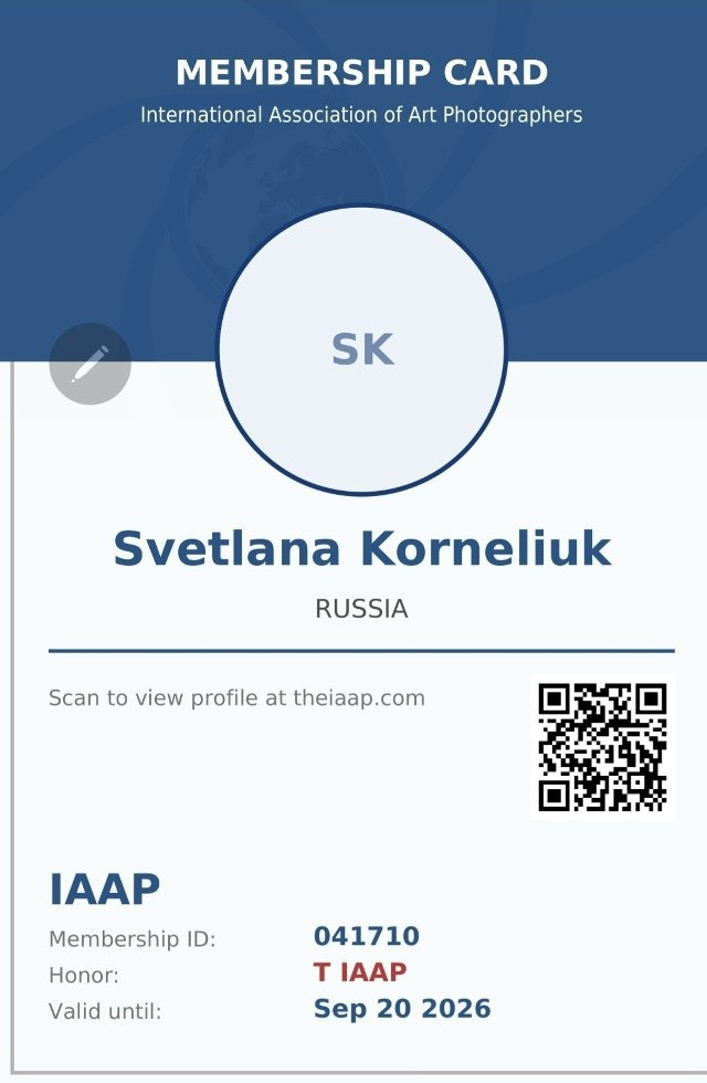 IAAP membership card — International Association of Art Photographers, Titan IAAP Svetlana Korneliuk