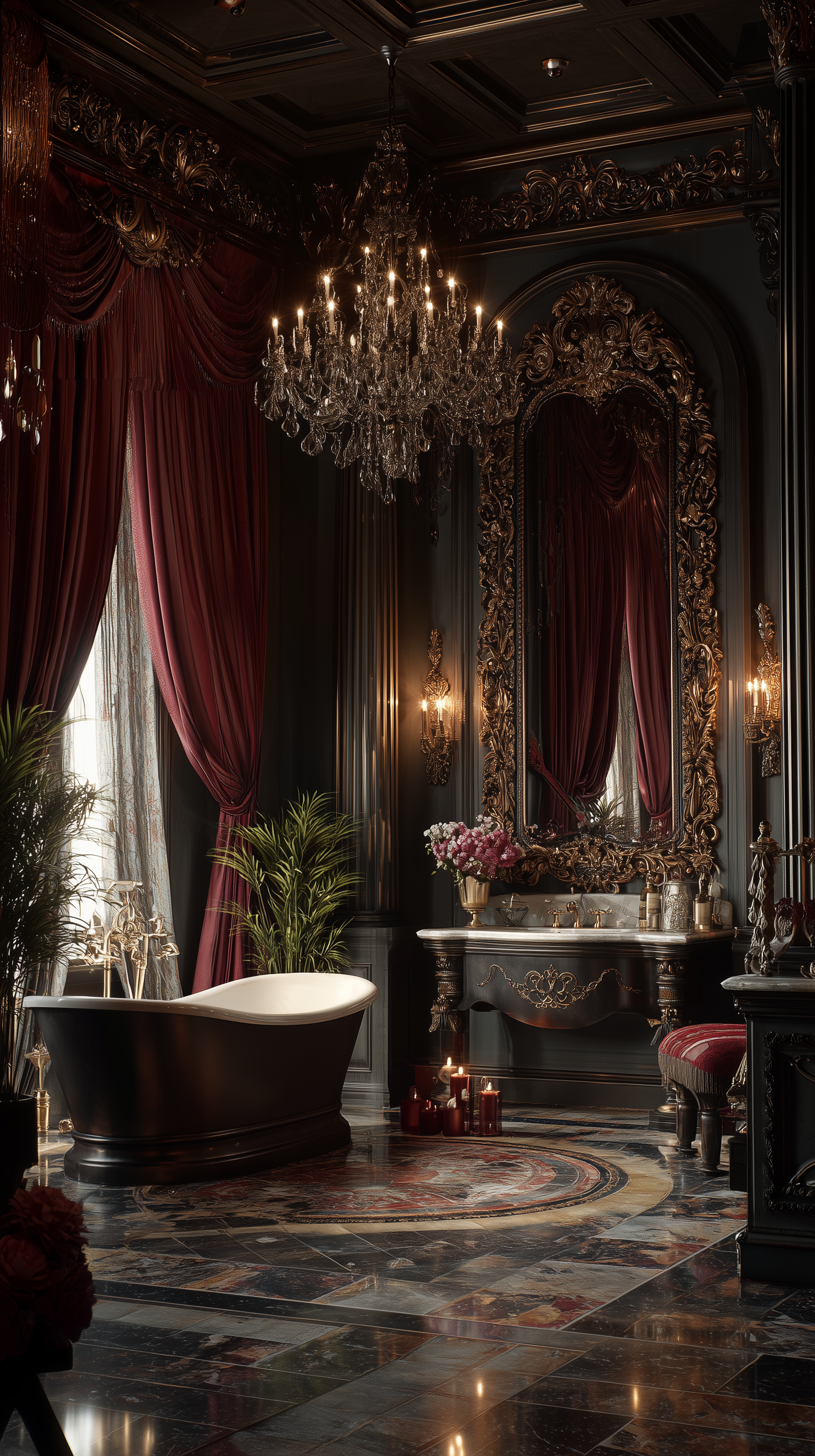 ИИ-сгенерированный интерьер с люксовой ванной и высококлассной сантехникой