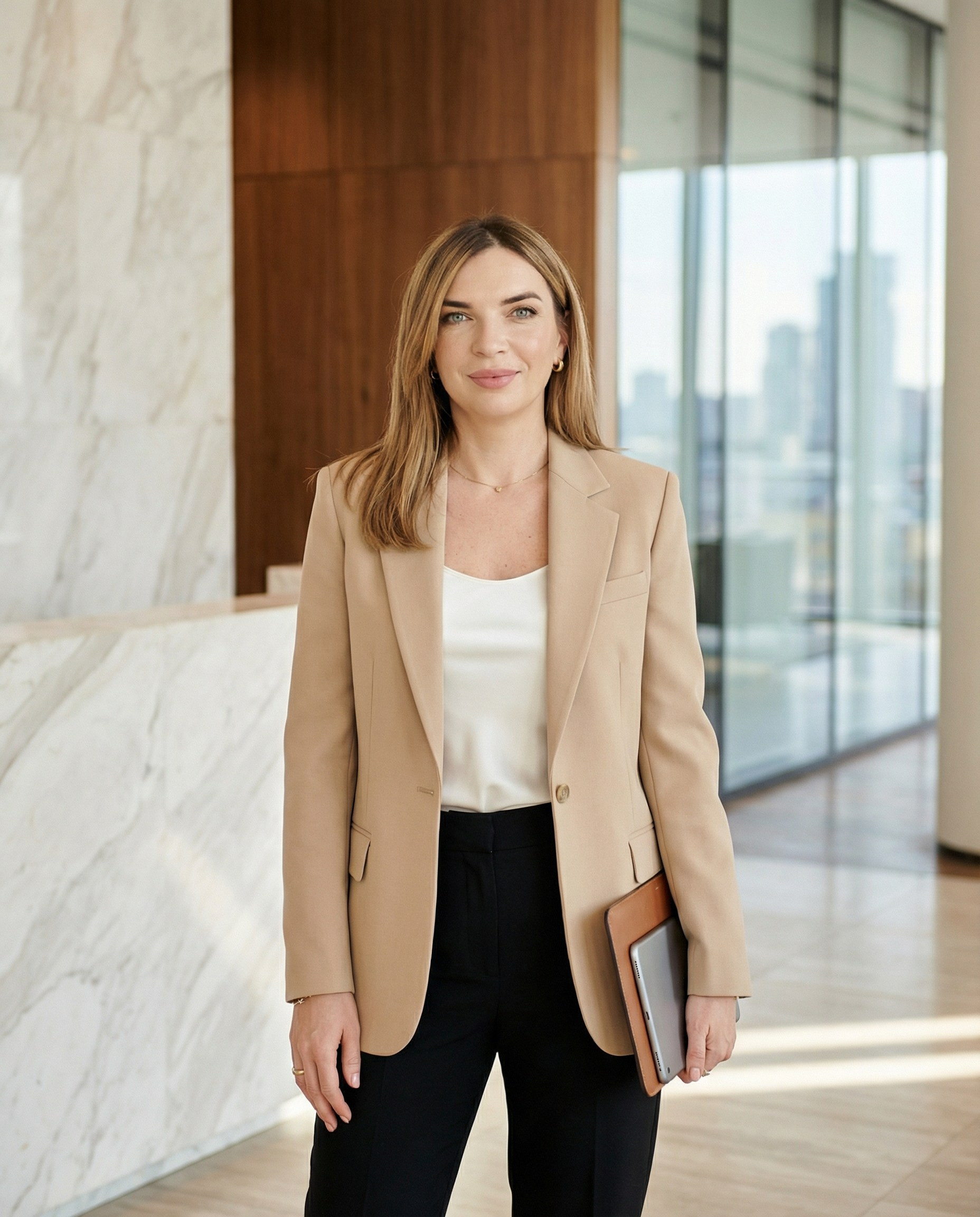 ИИ портрет руководителя агентства недвижимости в современном деловом интерьере — визуал для сайта и экспертного блога