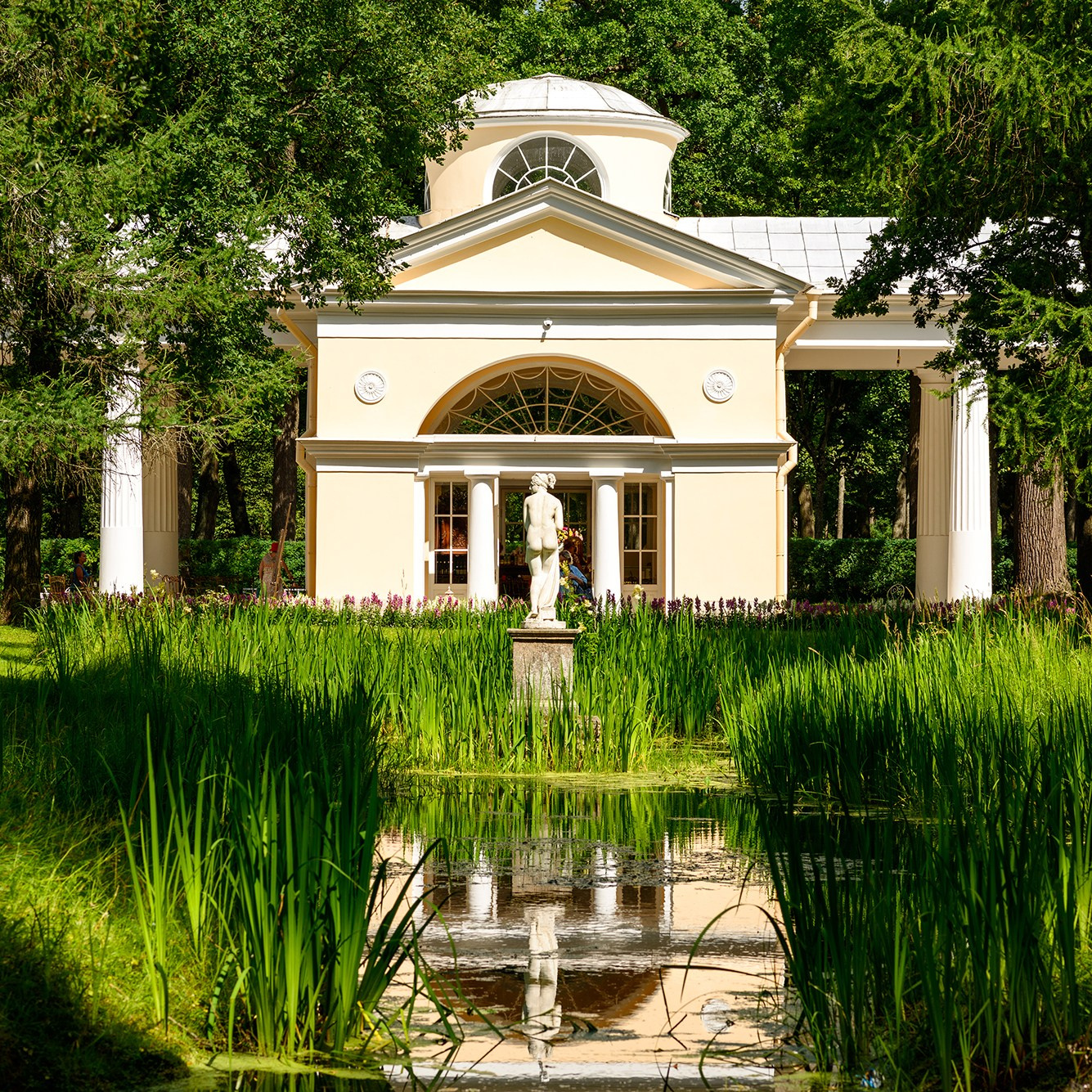 Pavlovsk. Aviary Pavilion in Pavlovsk. Sculpture of Venus near the pond. Landscape in the Pavlovsky Palace Park. A suburb of Saint Petersburg. There are even more view photos in the store.
