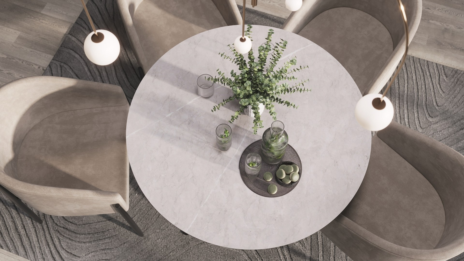 Обеденный стол и стулья в светлых тонах