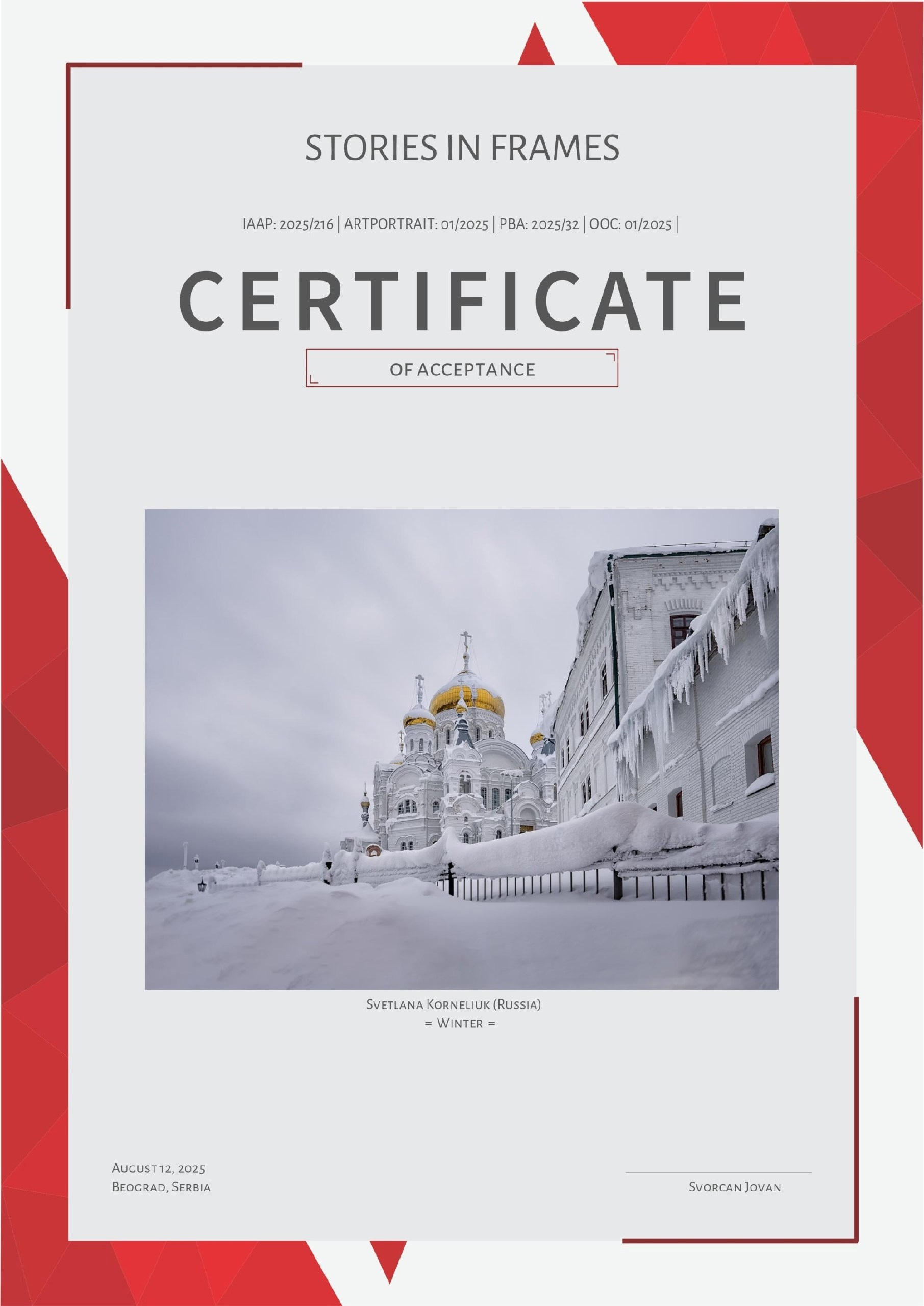 International Contest Awards Photographer Svetlana Korneliuk