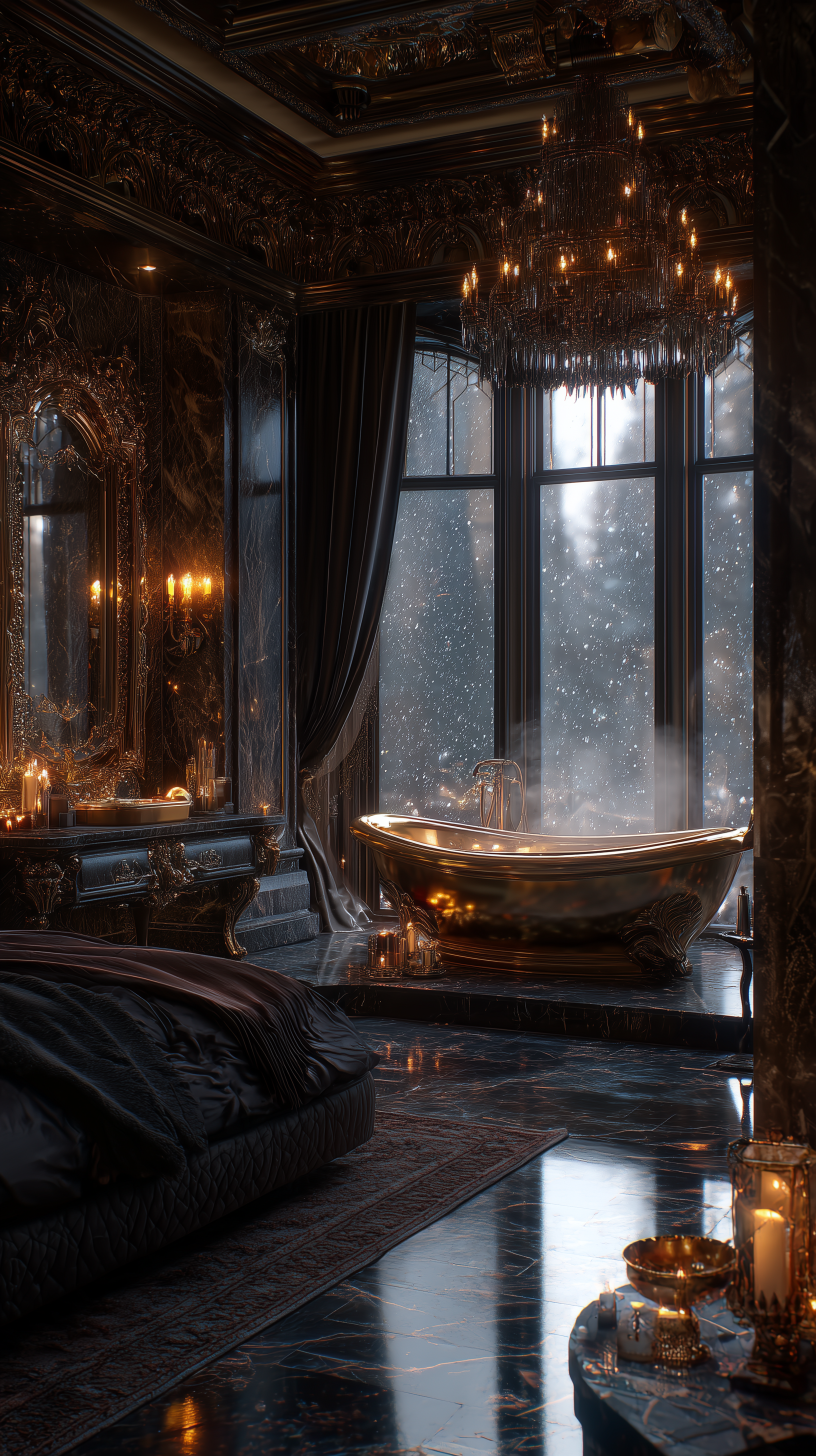 ИИ-сгенерированный интерьер с люксовой ванной и высококлассной сантехникой