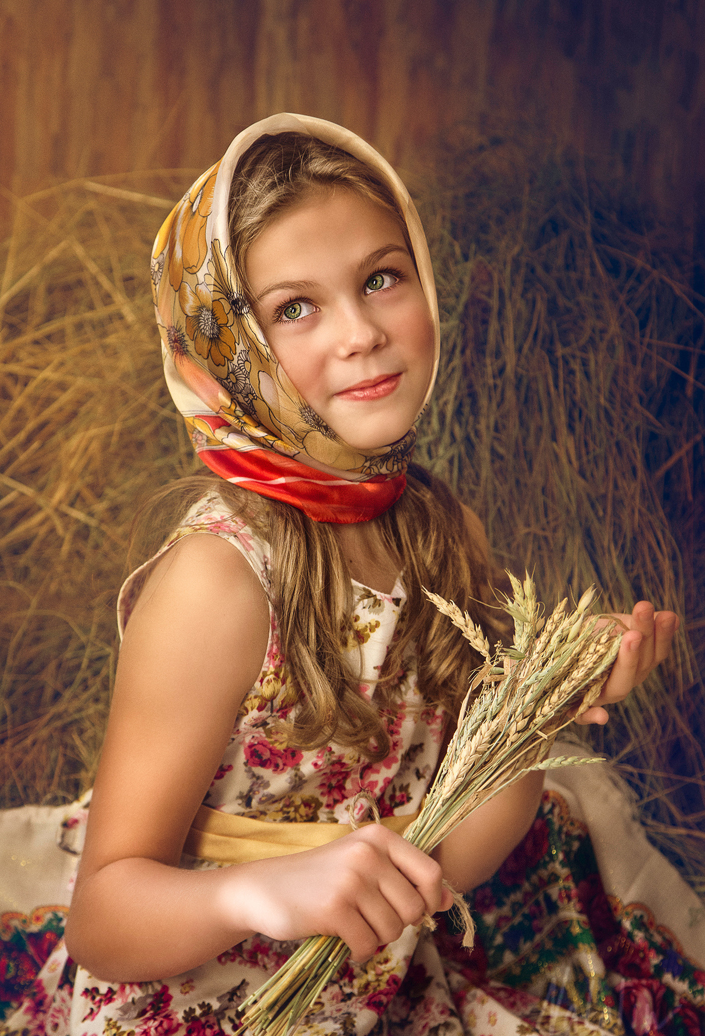 Костюмированная фотосессия в фотостудии Темиртау. Девочка с пшеницей.