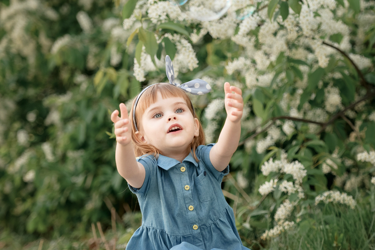 Детский портрет в черёмухе. Фотопрогулка. Детские эмоции.