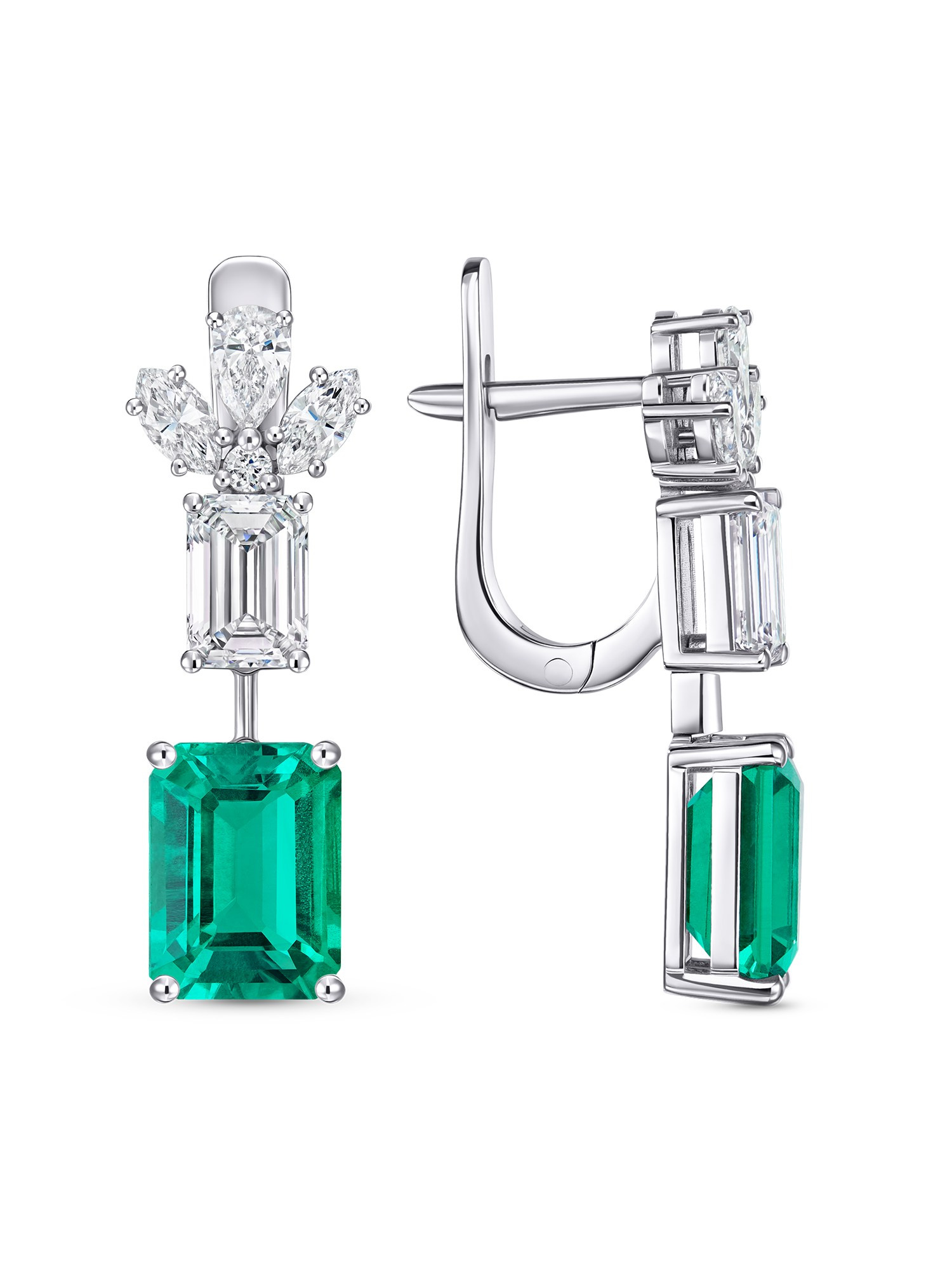 Каталожное фото - серьги из белого золота с изумрудами на белом фоне UCCRASHE