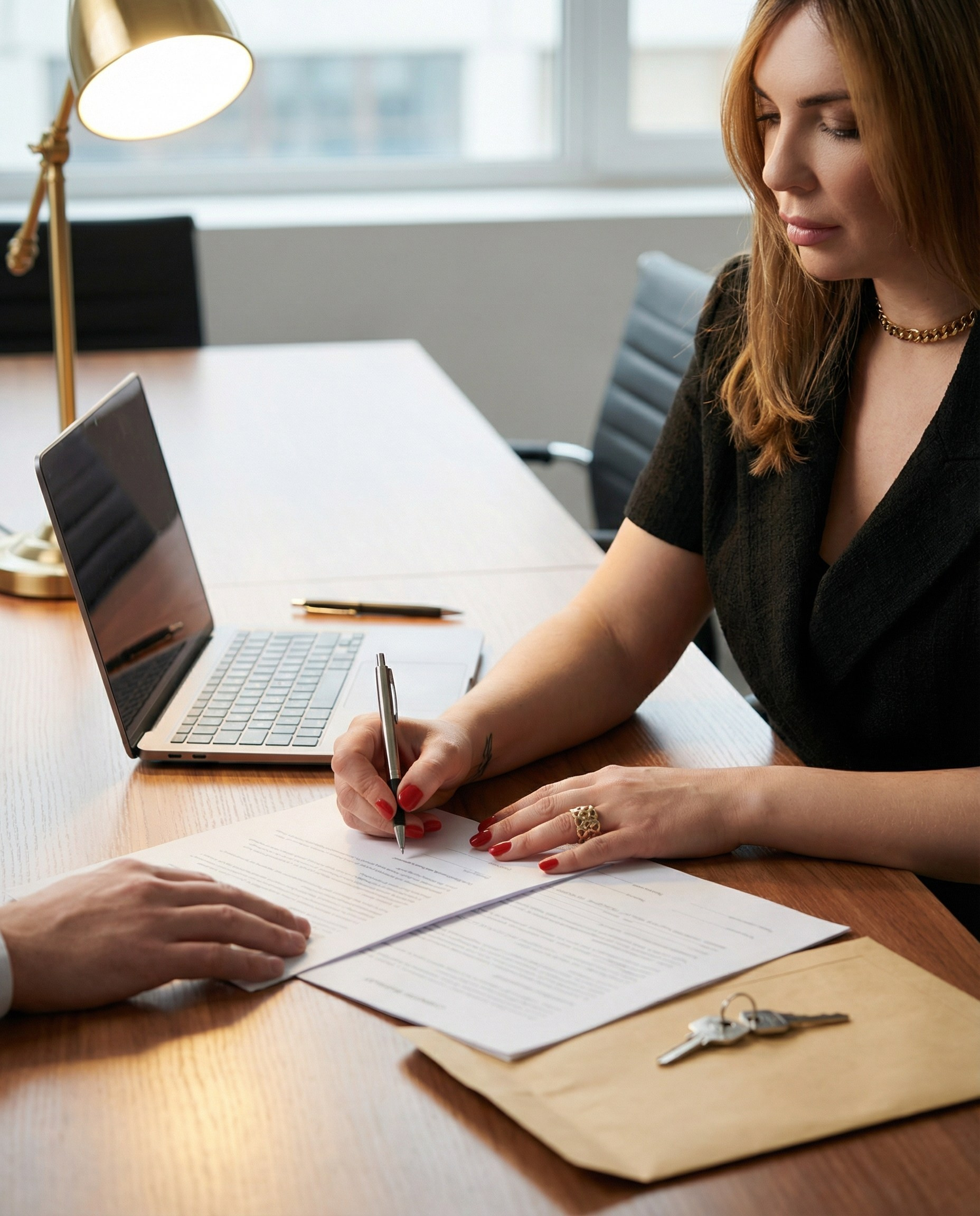 ИИ фотосессия эксперта по недвижимости за рабочим столом во время консультации — деловой визуал для блога и сайта