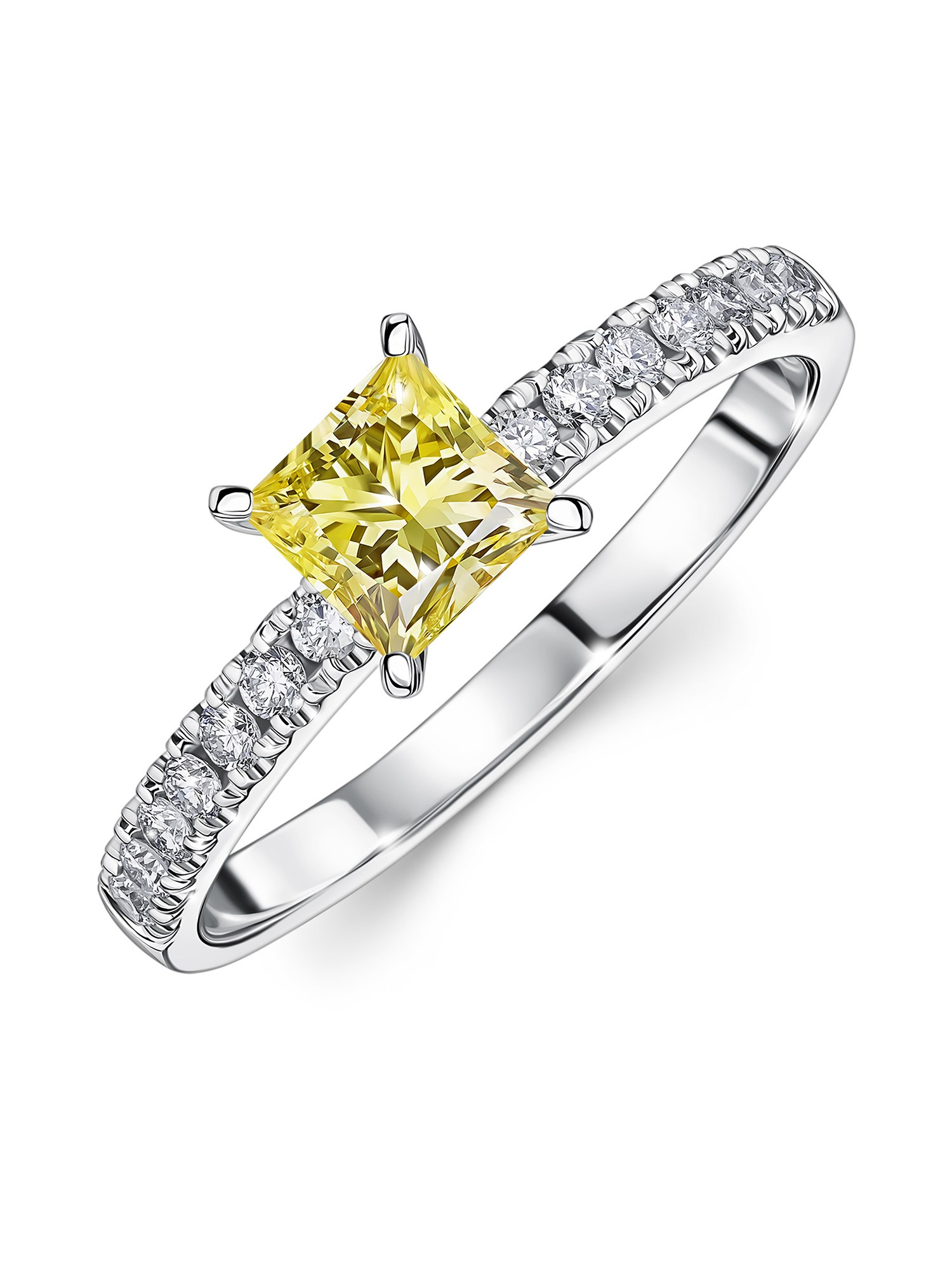 Каталожное фото - кольцо из белого золота с жёлтым бриллиантом камнем на белом фоне UCCRASHE