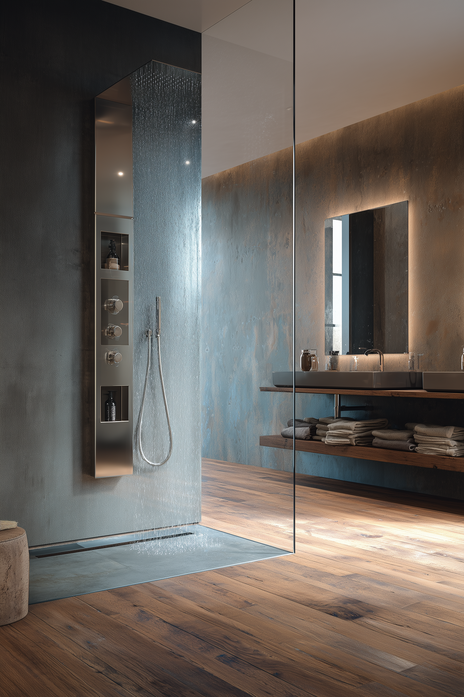 ИИ-сгенерированный интерьер с люксовой ванной и высококлассной сантехникой