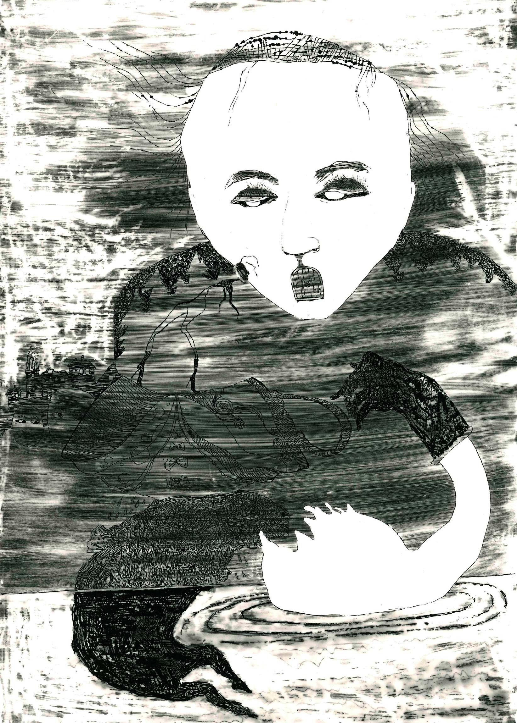 ЧАЕПИТИЕ. cliche verre графика художник Перепеченова Анна