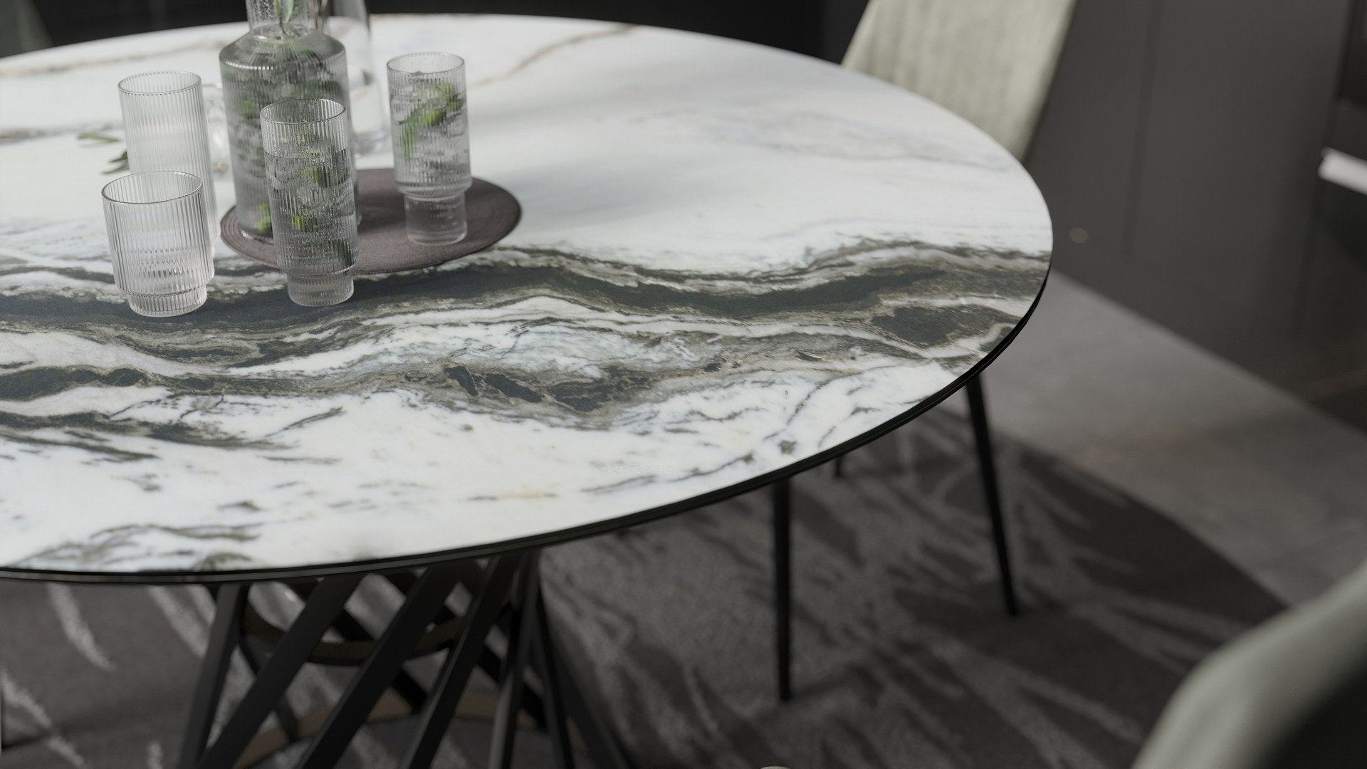 Обеденный стол в мраморе