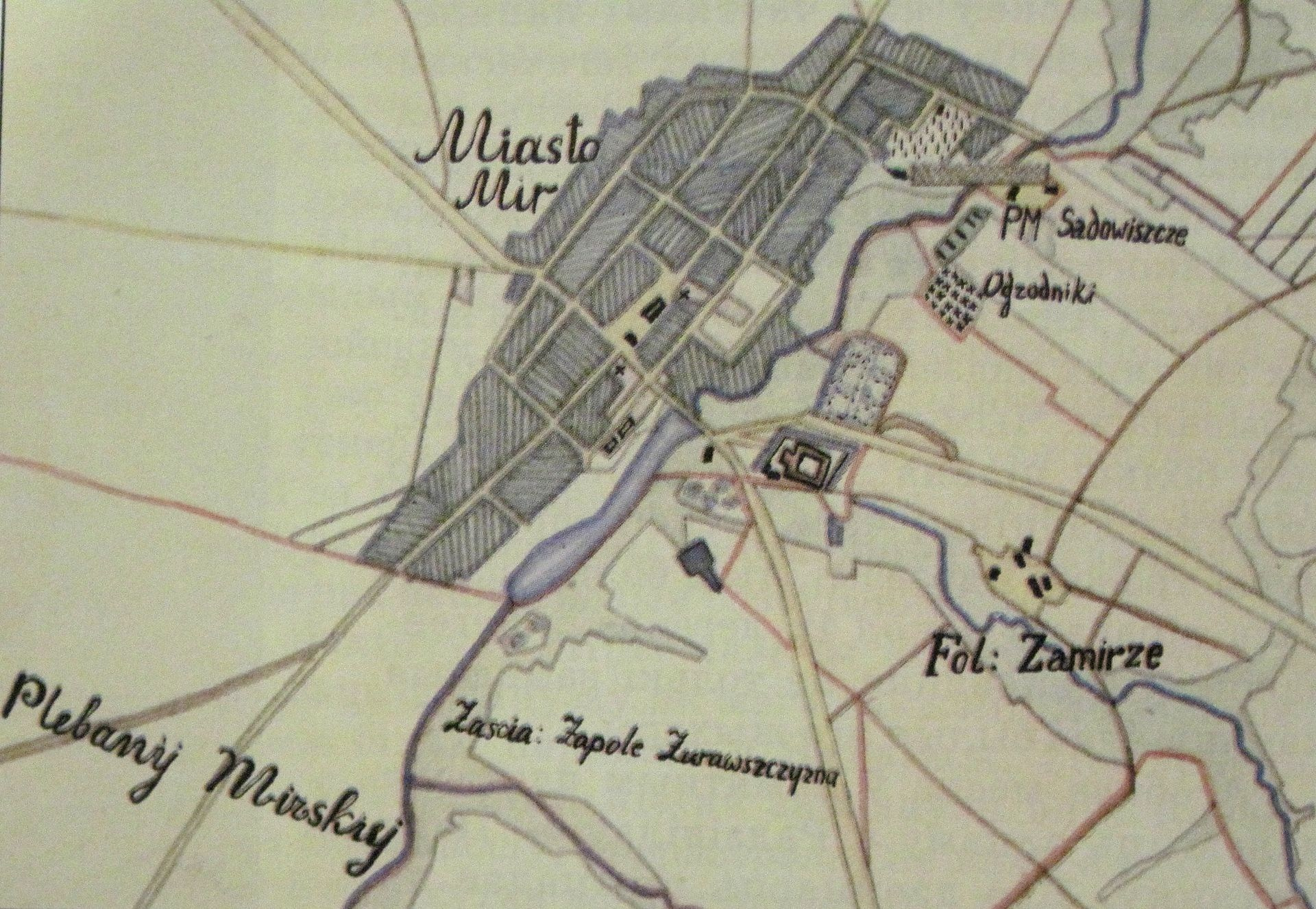 Замок на карте Мирского графства, 1830