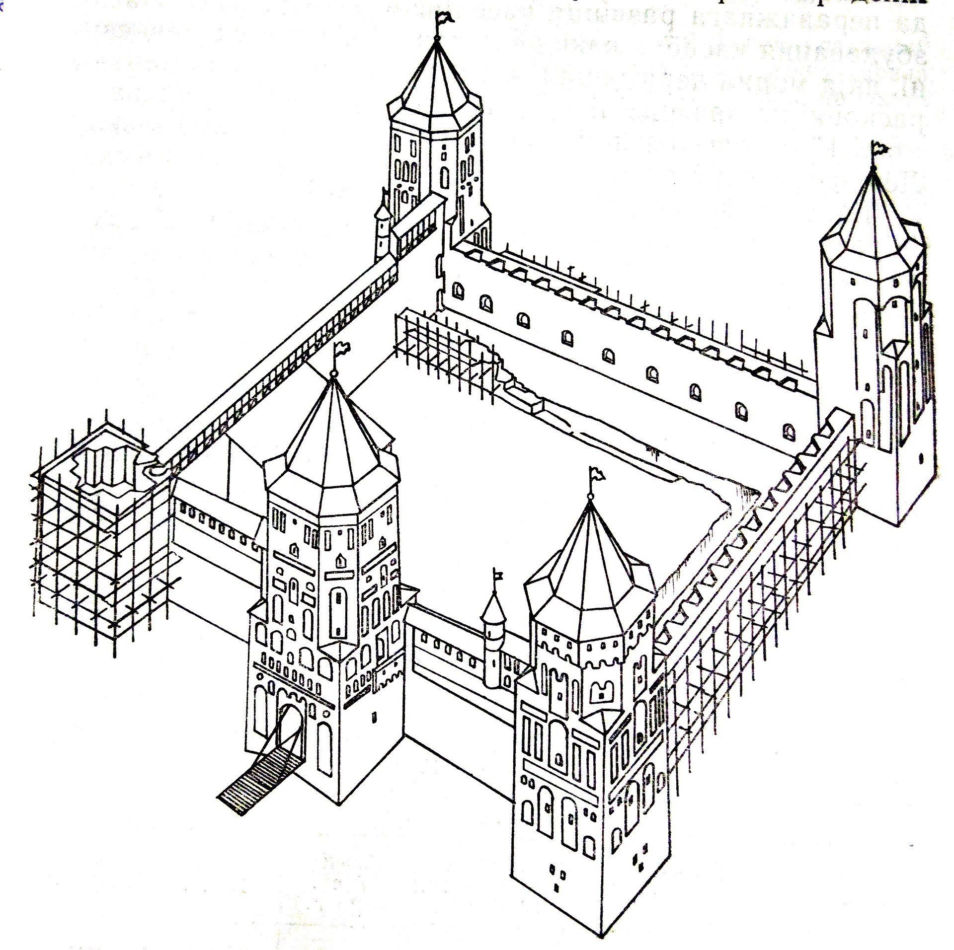 Мирский замок. Вид в нач. XVI в., реконструкция Д. Бубновского