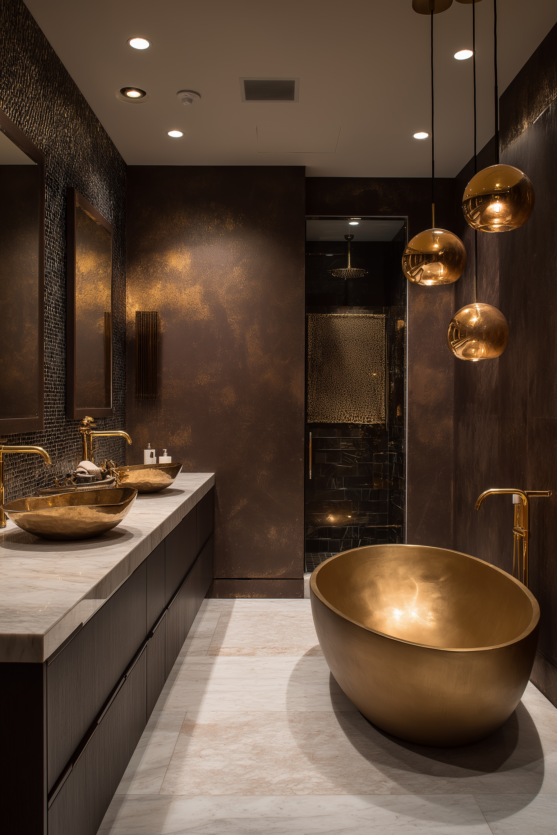 ИИ-сгенерированный интерьер с люксовой ванной и высококлассной сантехникой