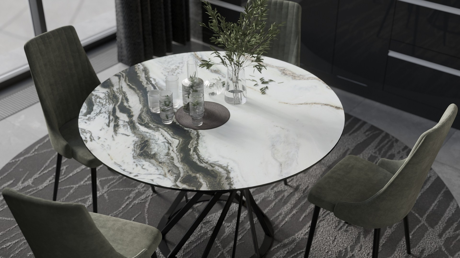 Круглый кухонный стол и стулья