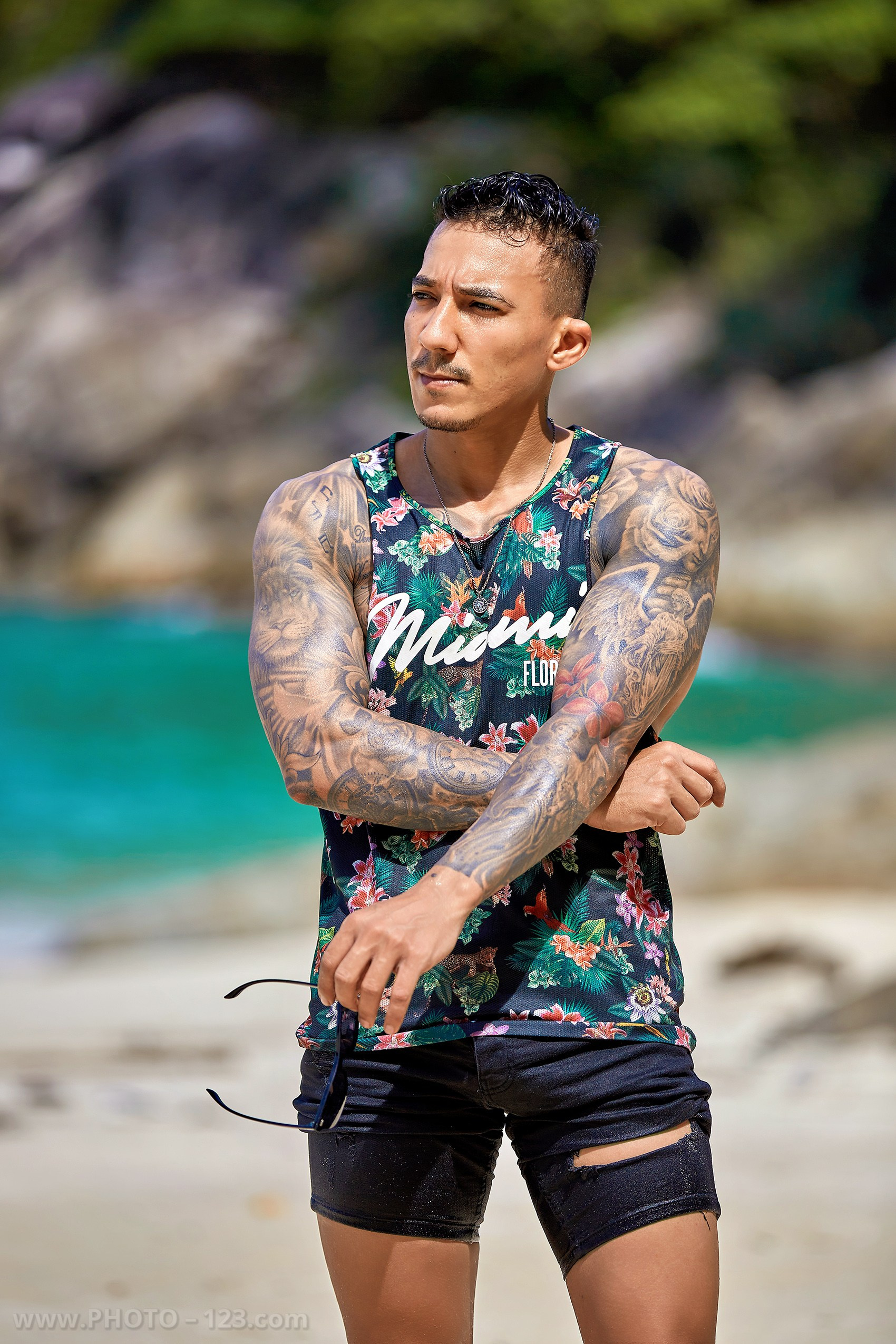 Male fitness portrait session on a tropical beach in Nha Trang Vietnam