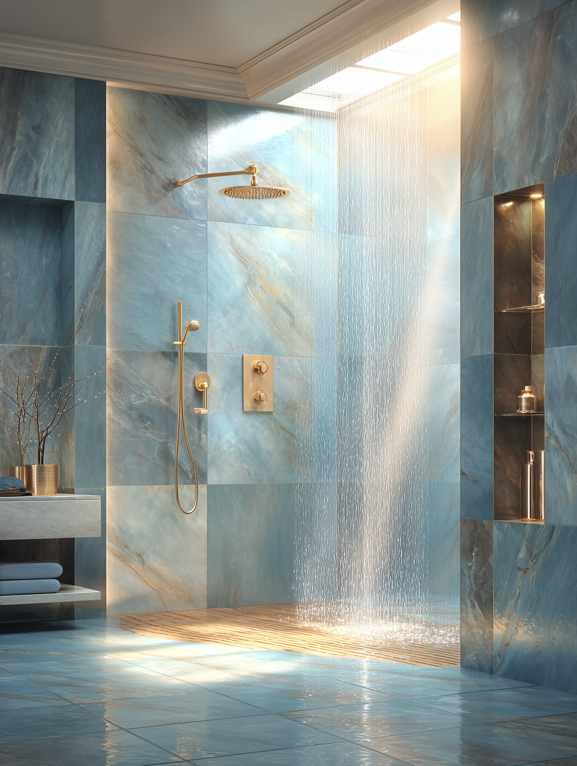 ИИ-сгенерированный интерьер с люксовой ванной и высококлассной сантехникой