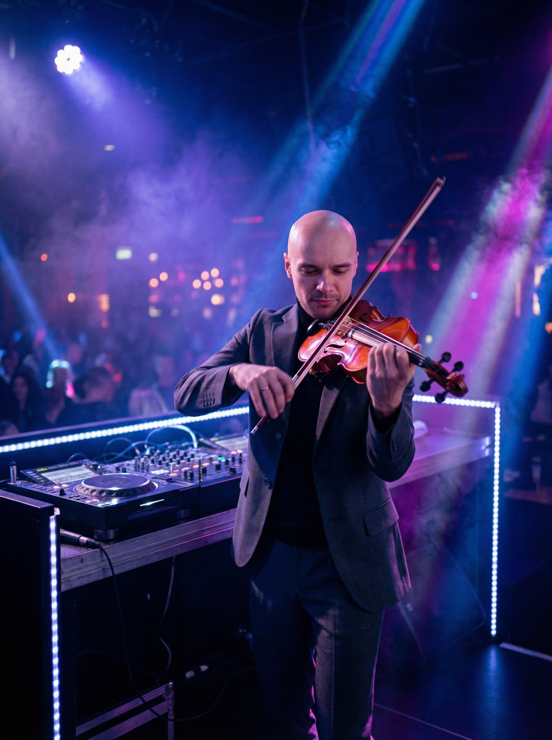 ИИ фотосессия для event-музыканта — концертный портрет скрипача для афиш, обложек и социальных сетей