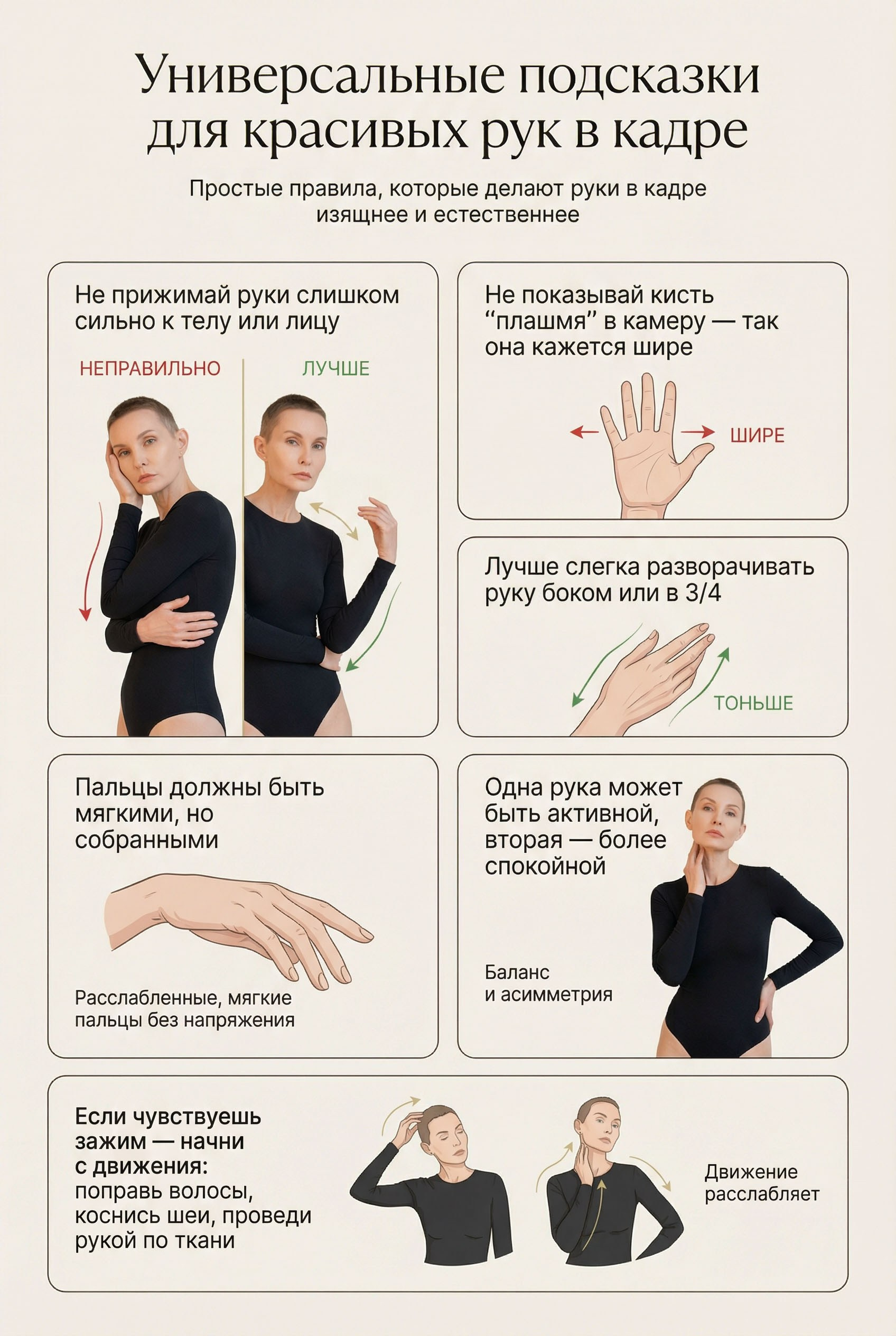Что делать с руками во время фотосессии? Советы, как убрать зажатость, расслабить пальцы и выглядеть естественно в кадре