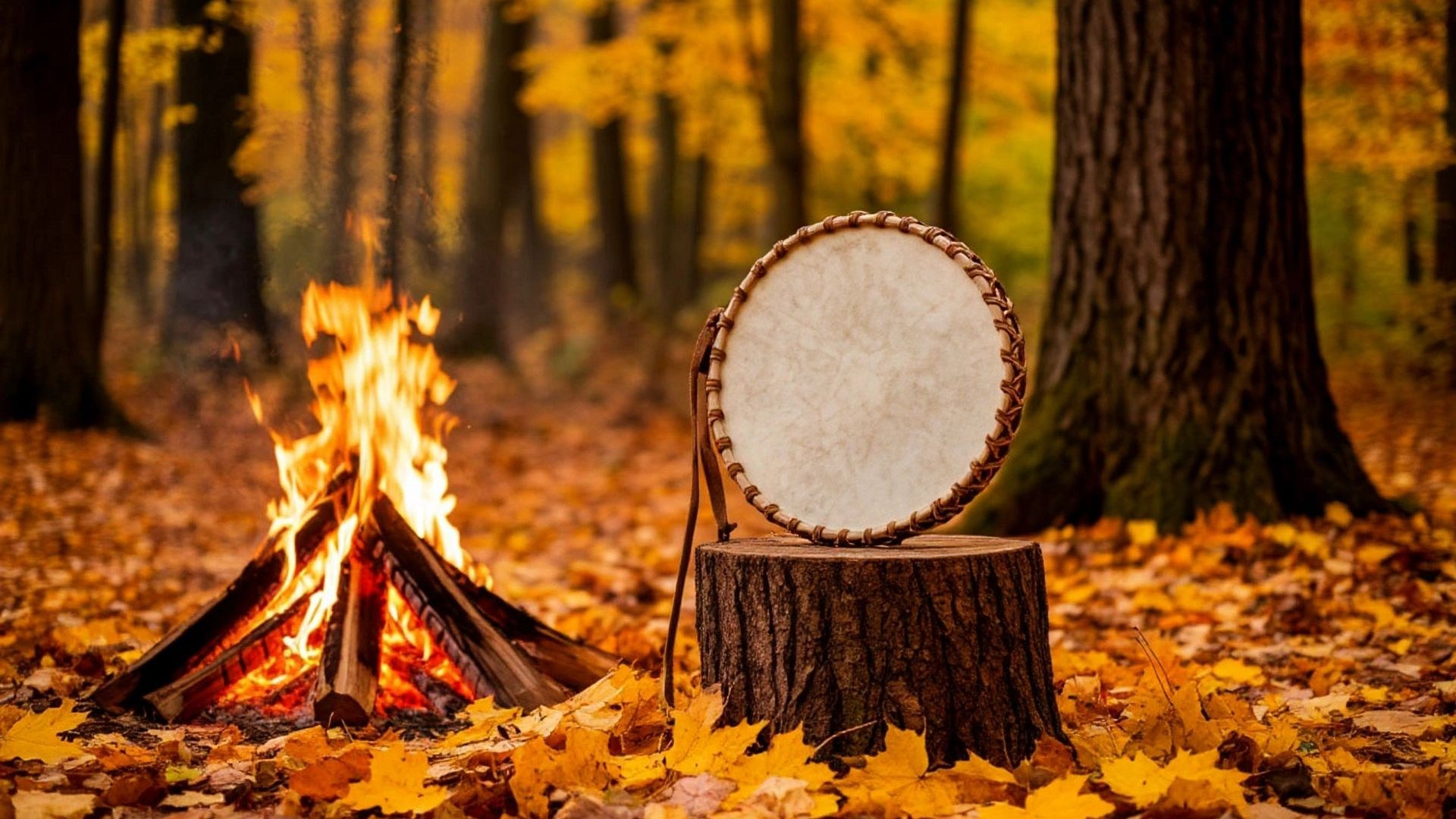 Shamanic Drum. Autumn by the Fire