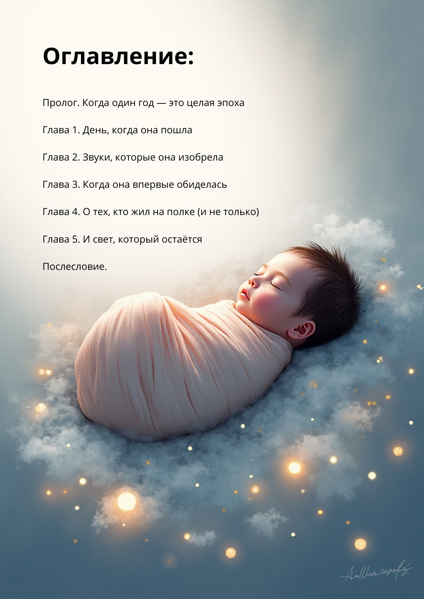 Разворот с оглавлением и списком глав книги