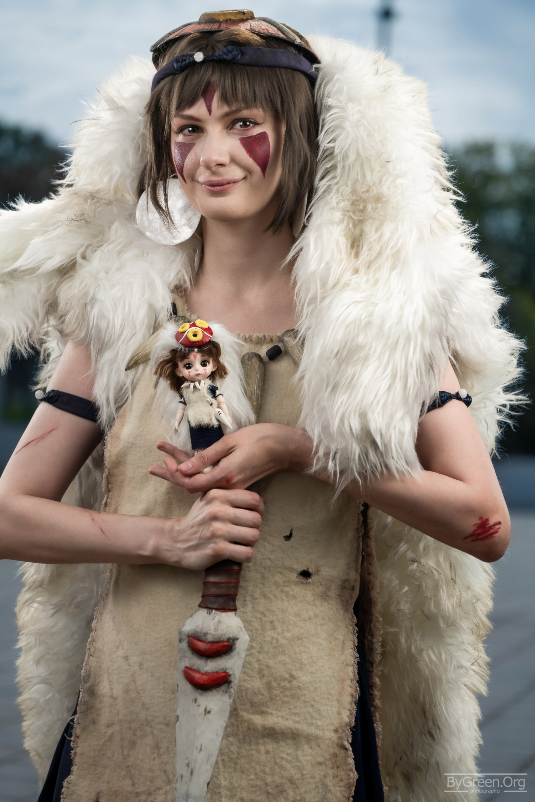Cosplay of San from Princess Mononoke — portrait with a doll, VIBE.CON 2026, Moscow