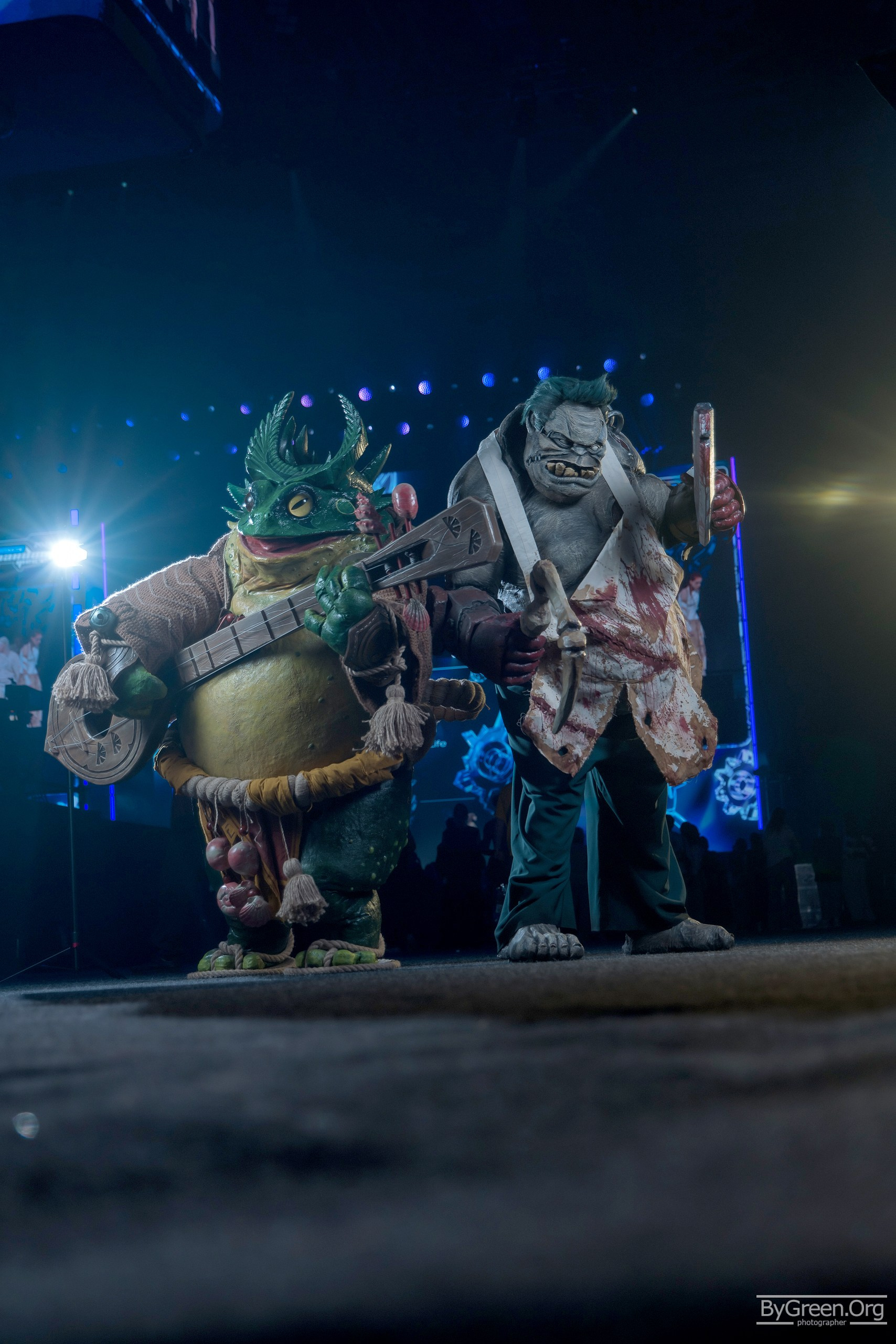 Cosplay of Largo and Pudge from Dota 2 — frog bard and butcher, Fandom Fest 2026, Moscow
