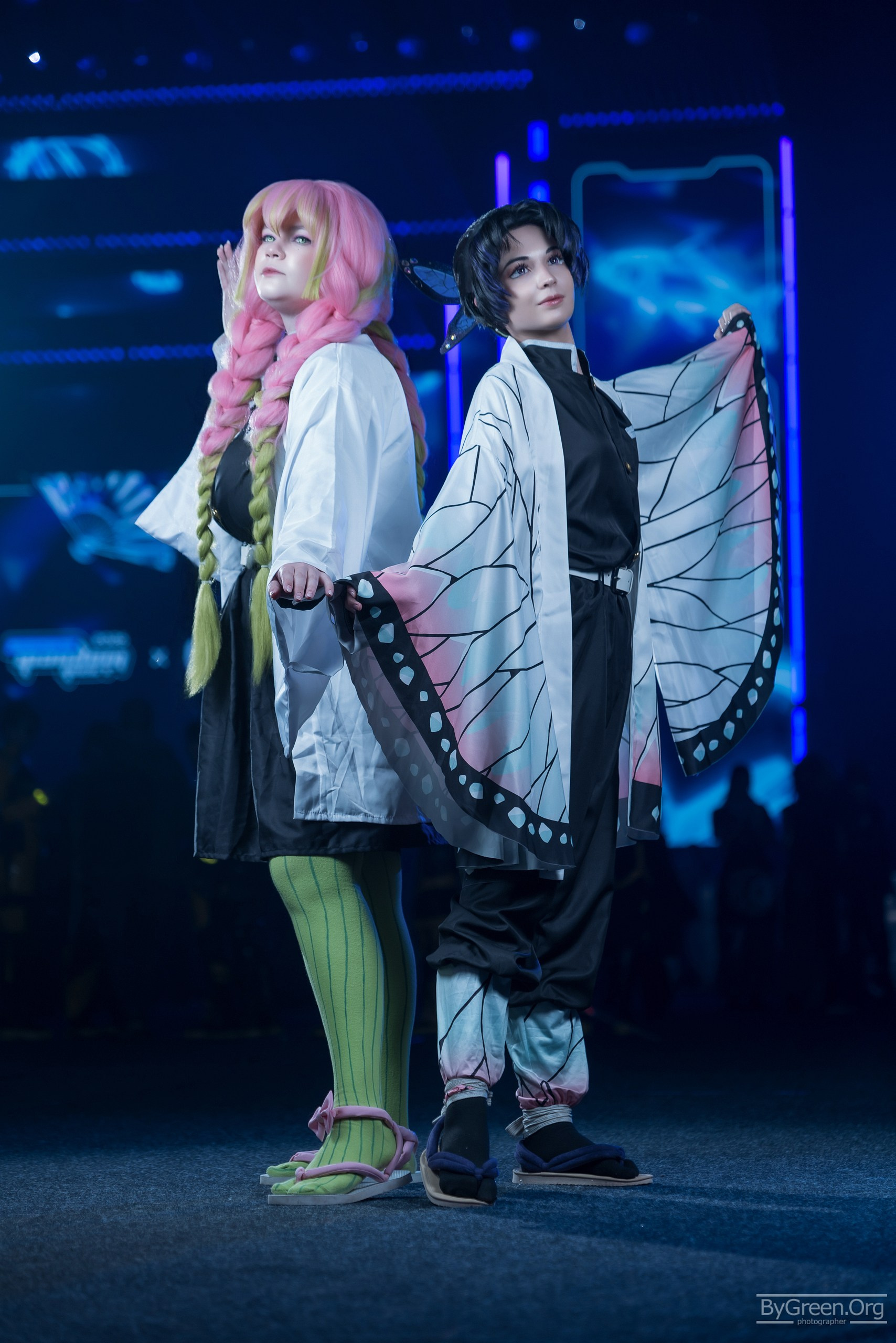 Cosplay of Mitsuri and Shinobu from Demon Slayer — duo in haori, Fandom Fest 2026, Moscow