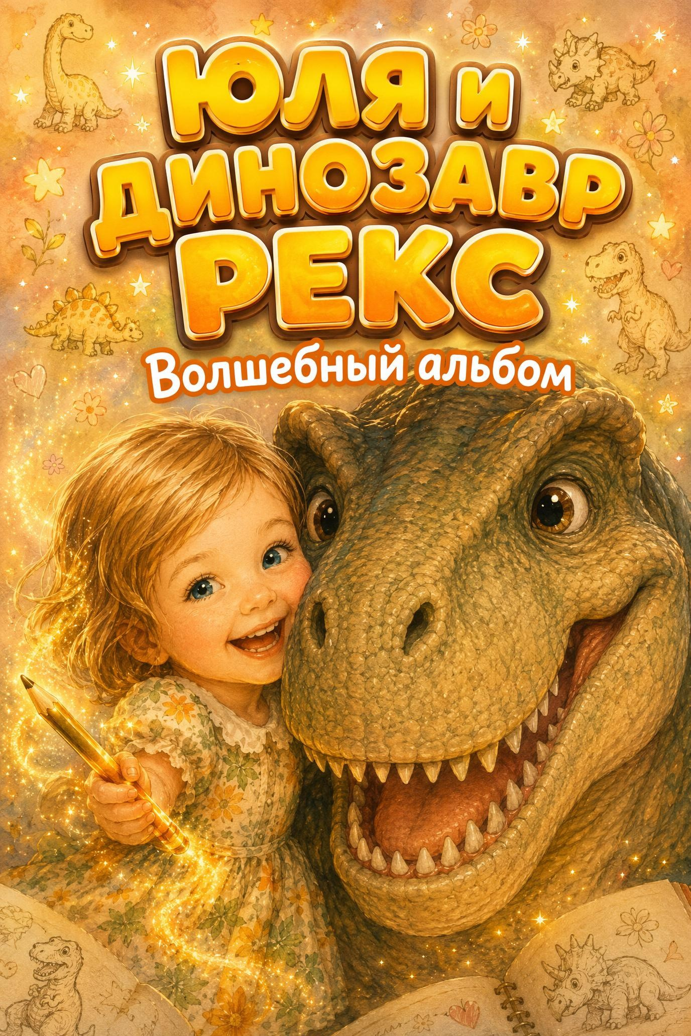 Обложка детской книги с девочкой и динозавром