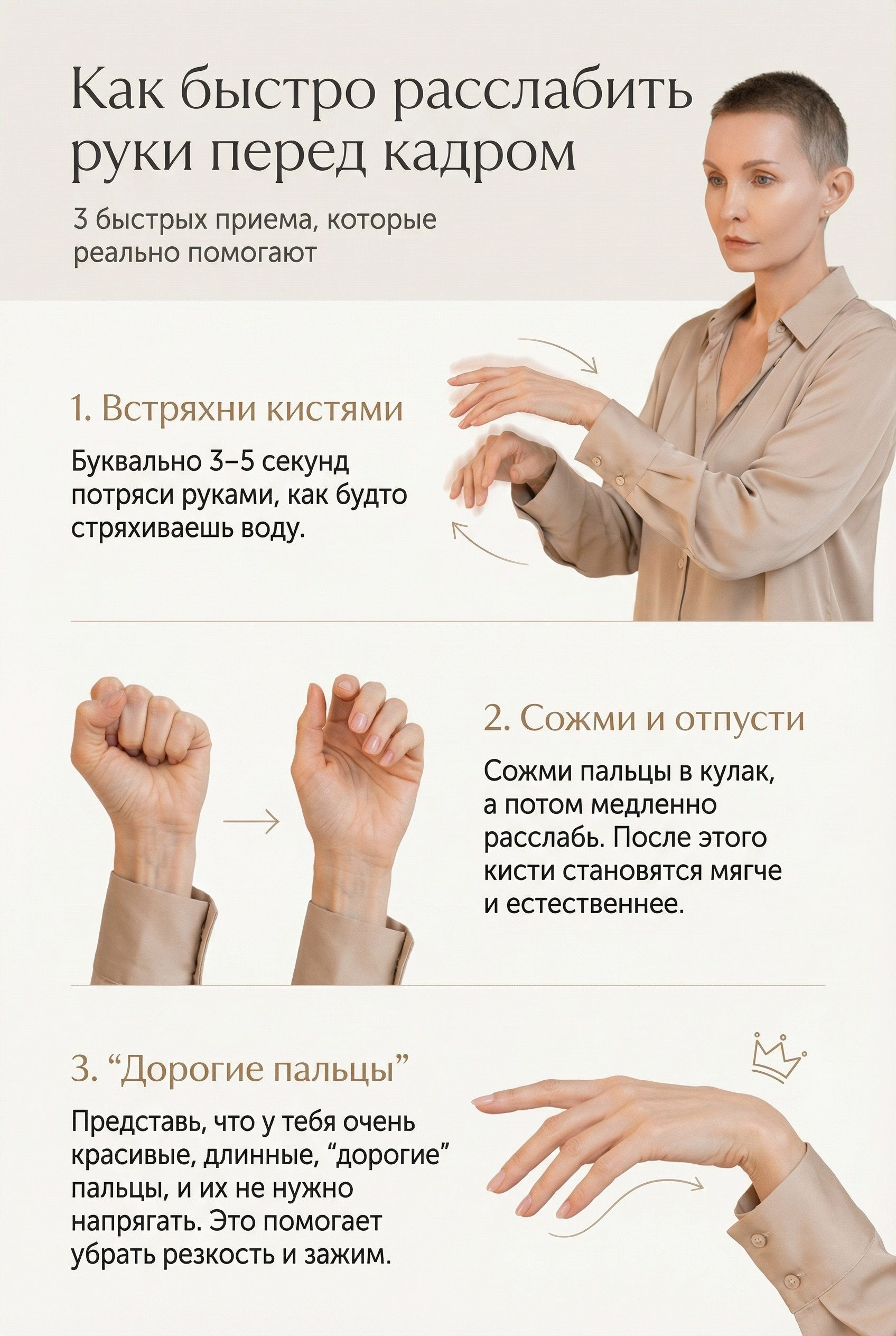 Как красиво поставить руки в кадре и расслабить пальцы? Простые рекомендации для естественного и уверенного позирования