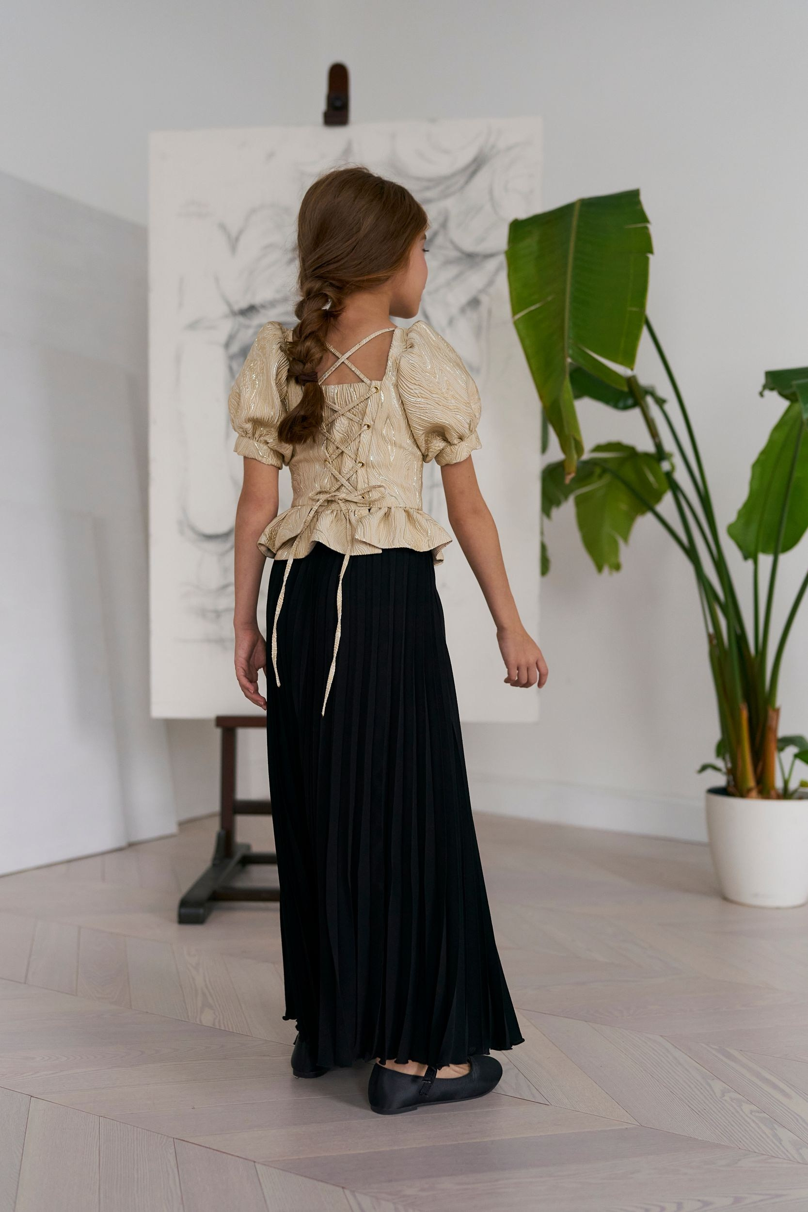 Юбка в пол ‘Gaufré’ Noire в черном оттенке. Одежда для детей