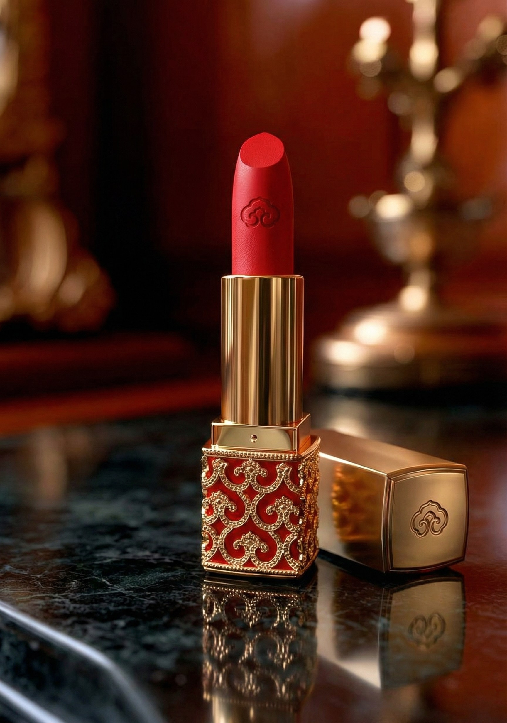 Предметная фотография помады - помада стоит на столе