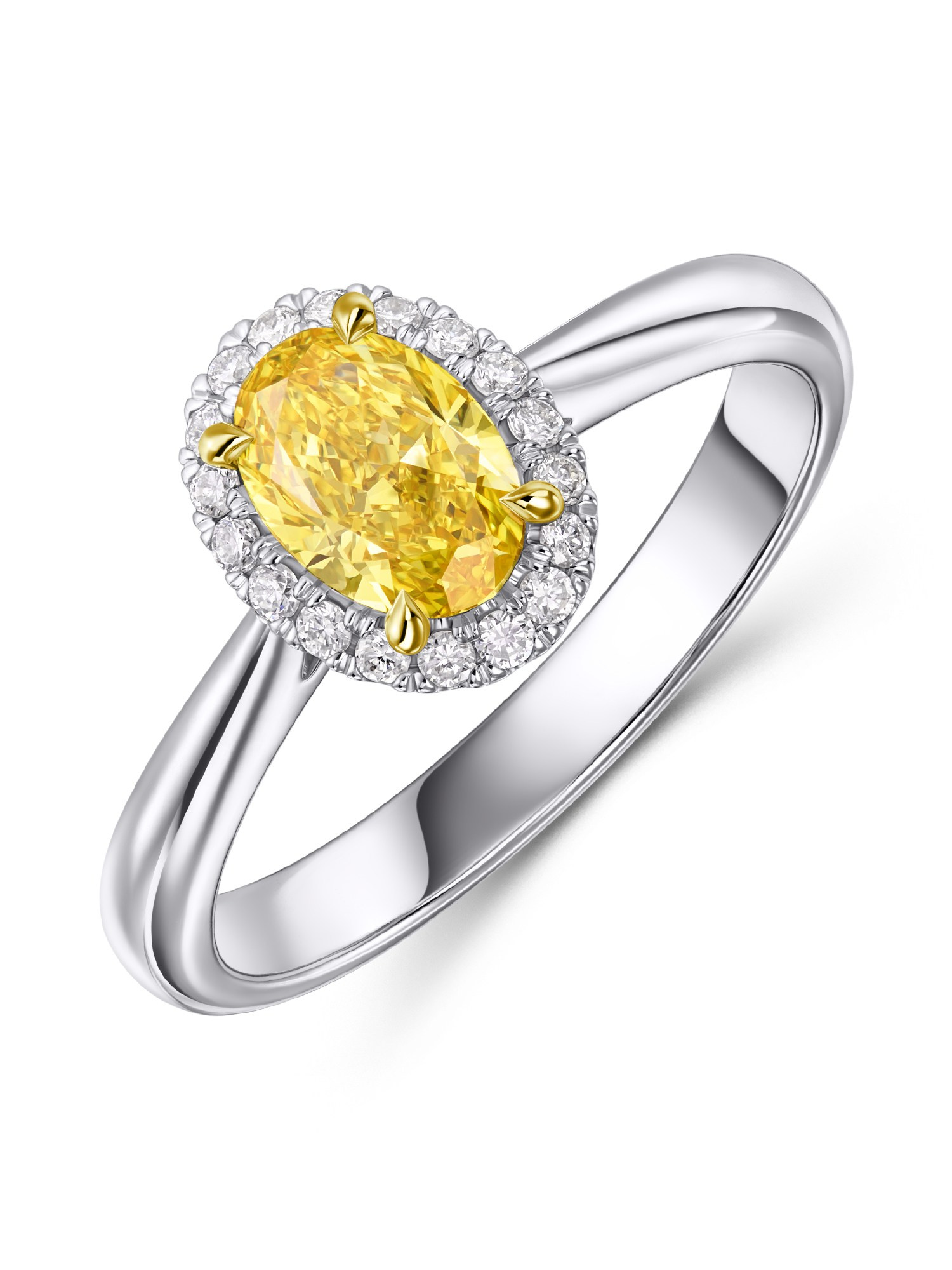 Каталожное фото - кольцо из белого золота с жёлтым драгоценным камнем на белом фоне UCCRASHE