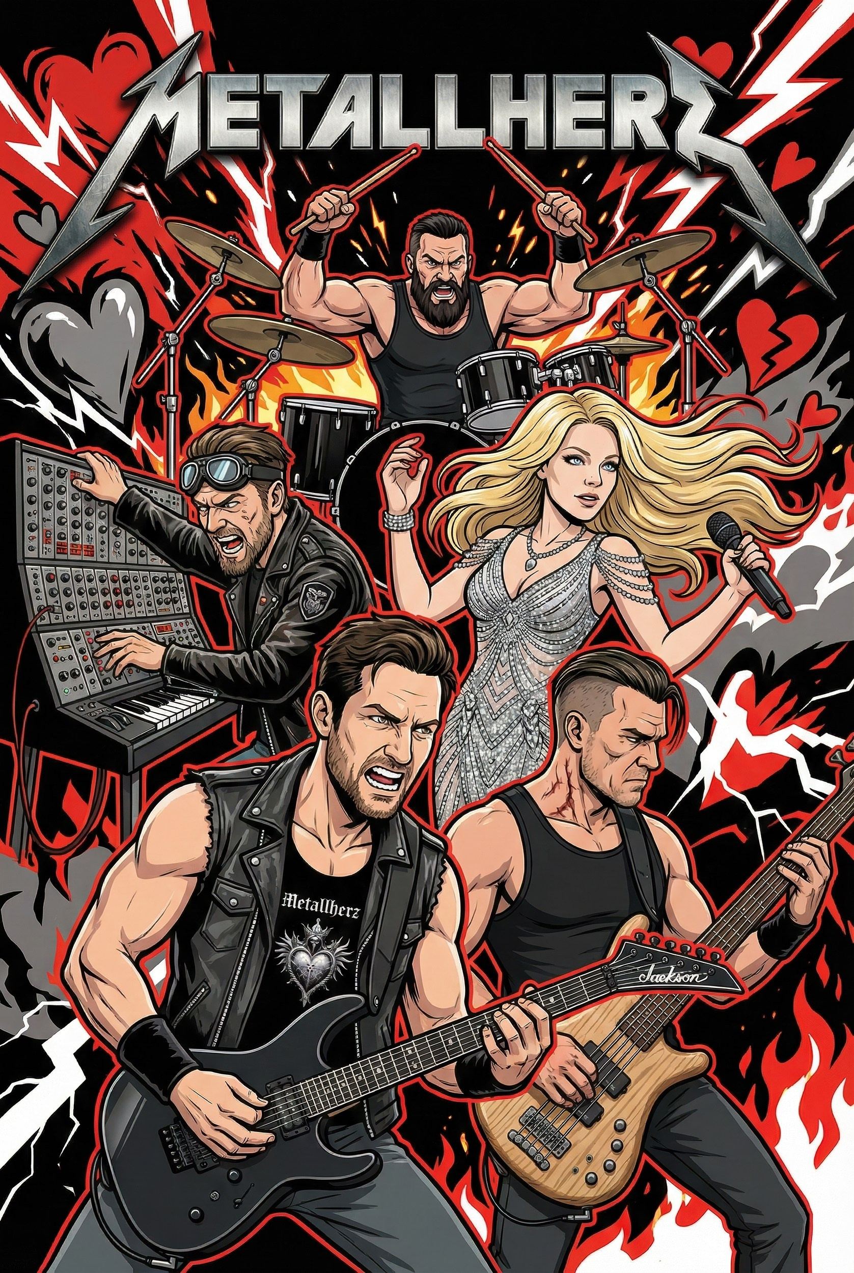Комикс-постер группы Metallherz - рок, метал.