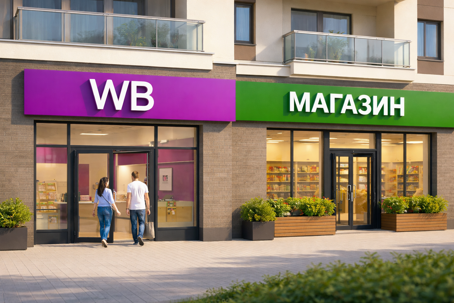 Магазины на первом этаже в жилом доме