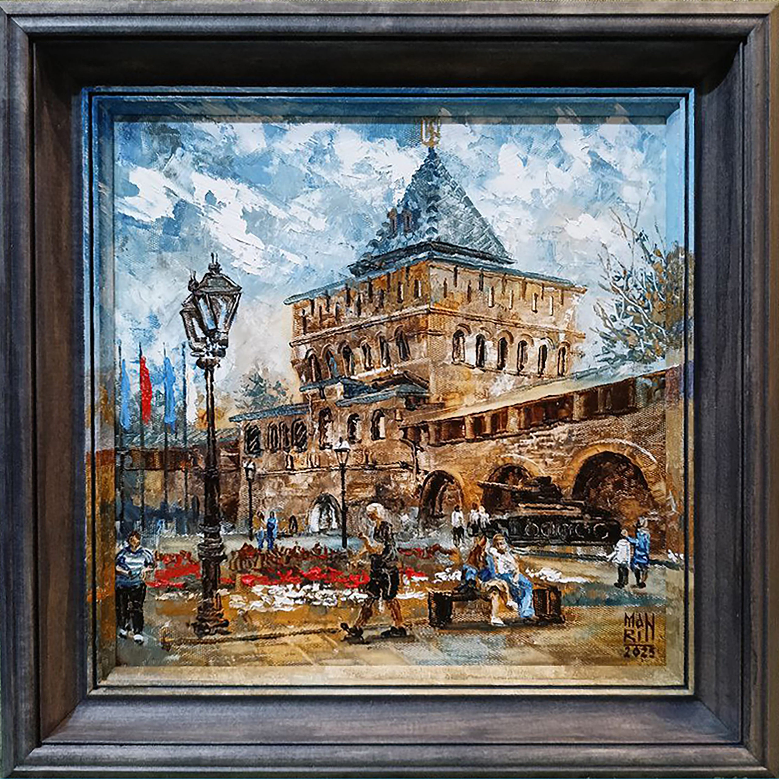 Нижний Новгород, старый Нижний,картины с Нижнем Новгородом, художник Марина Новосельская, ретро, картина в подарок, нижегородские художники, достопримечательности Нижнего Новгорода, кремль, нижегородский кремль, панорама, панорама Нижнего Новгорода, Зеленский съезд, дом Труда, площадь Минина и Пожарского