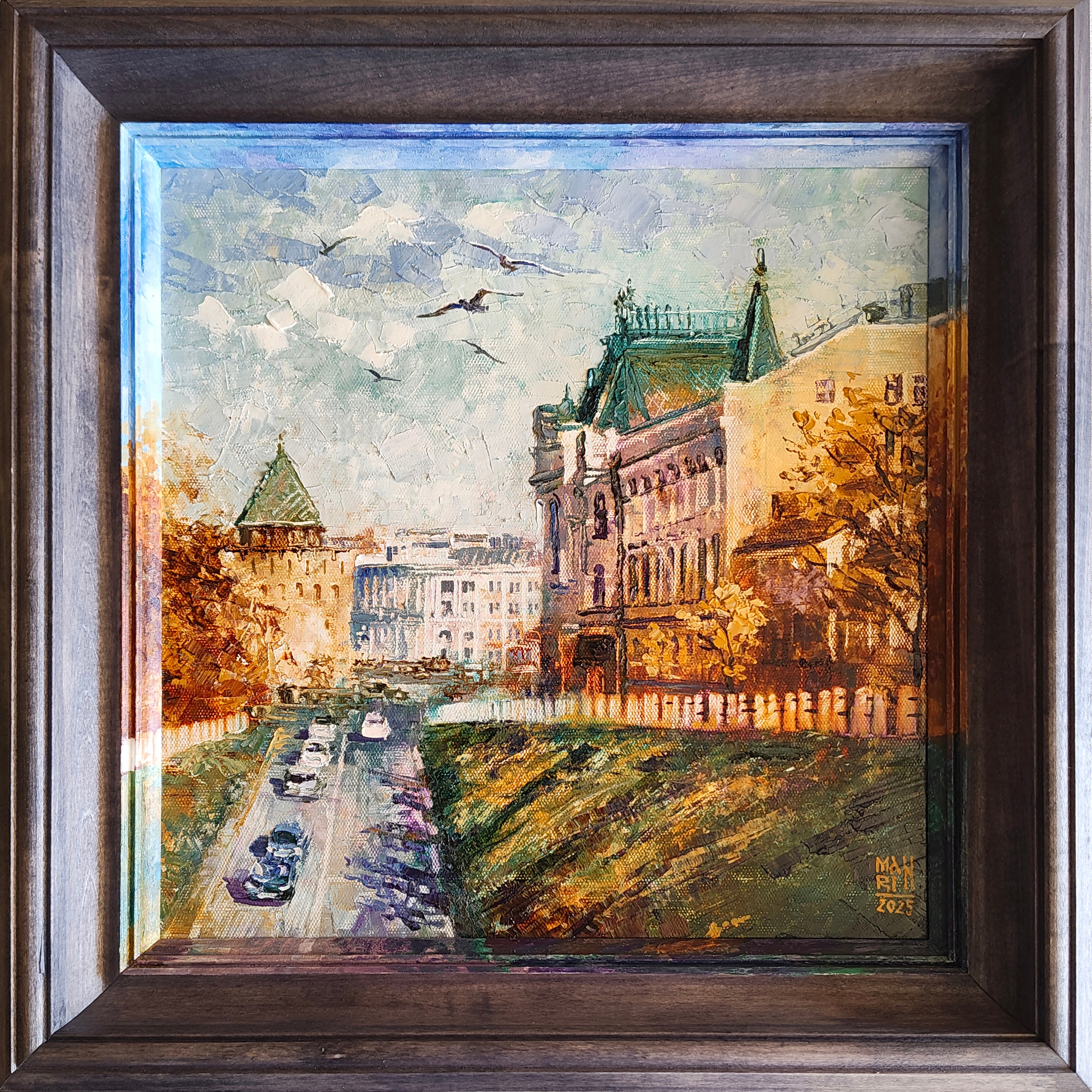 Нижний Новгород, старый Нижний,картины с Нижнем Новгородом, художник Марина Новосельская, ретро, картина в подарок, нижегородские художники, достопримечательности Нижнего Новгорода, кремль, нижегородский кремль, панорама, панорама Нижнего Новгорода, Зеленский съезд, дом Труда, площадь Минина и Пожарского