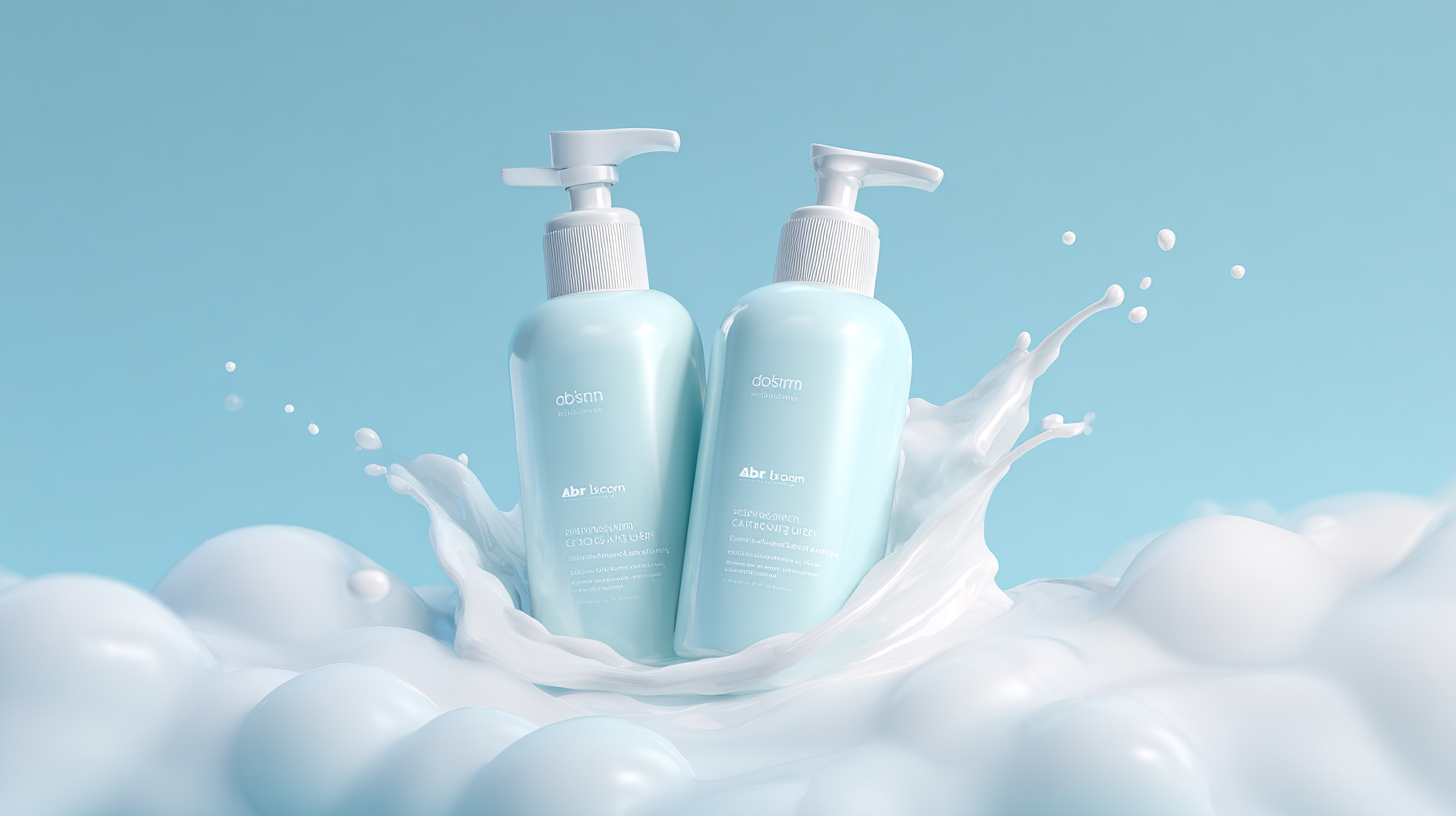 Фотореалистичный 3D-рендер косметических тюбиков и флаконов в минималистичной композиции